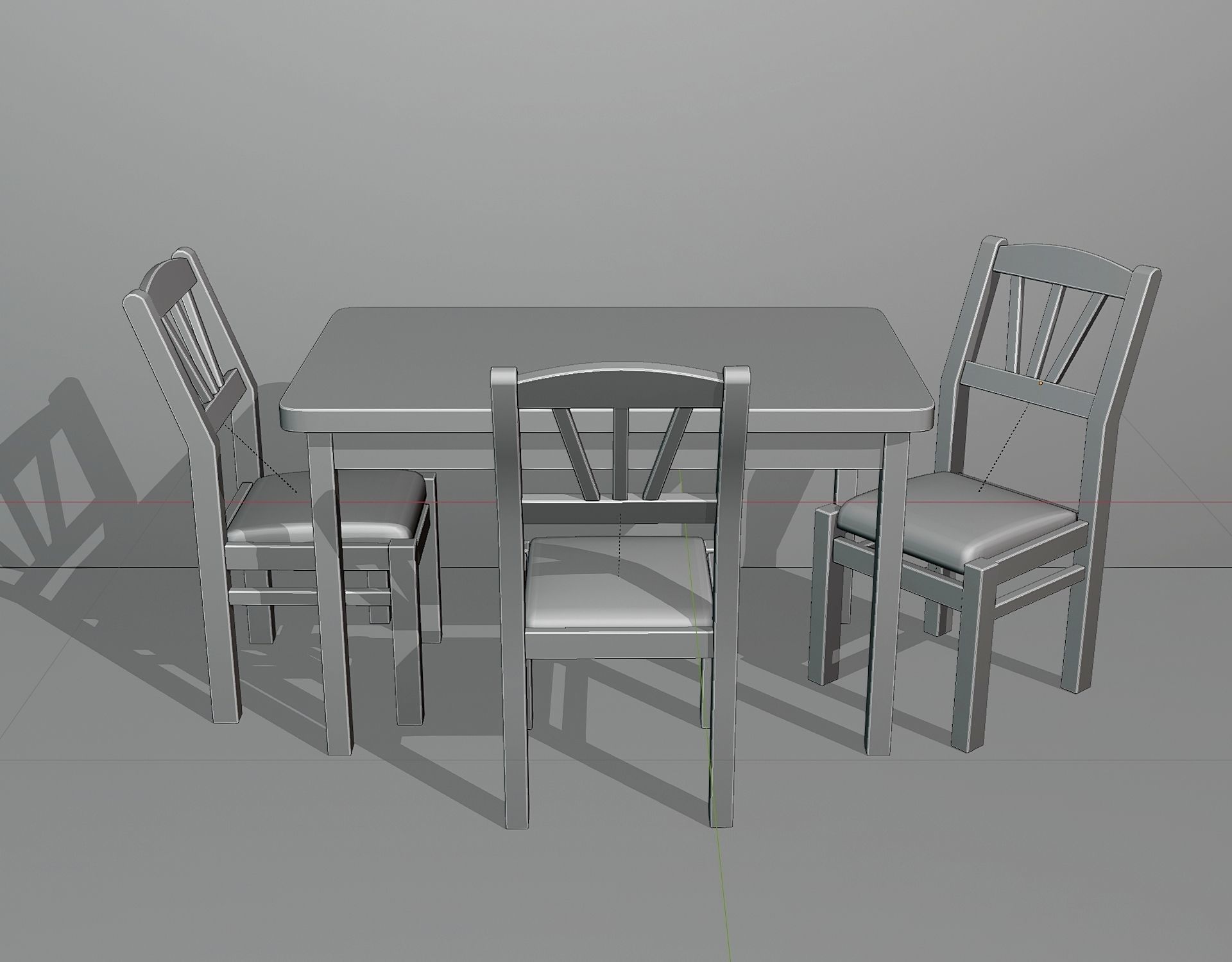 Simple kitchen set with a table and three chairs Low-poly 3D model_4