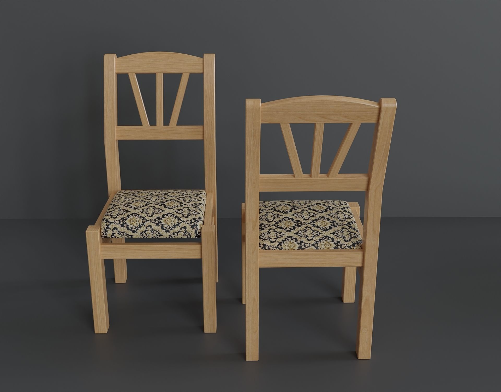 Simple kitchen set with a table and three chairs Low-poly 3D model_1