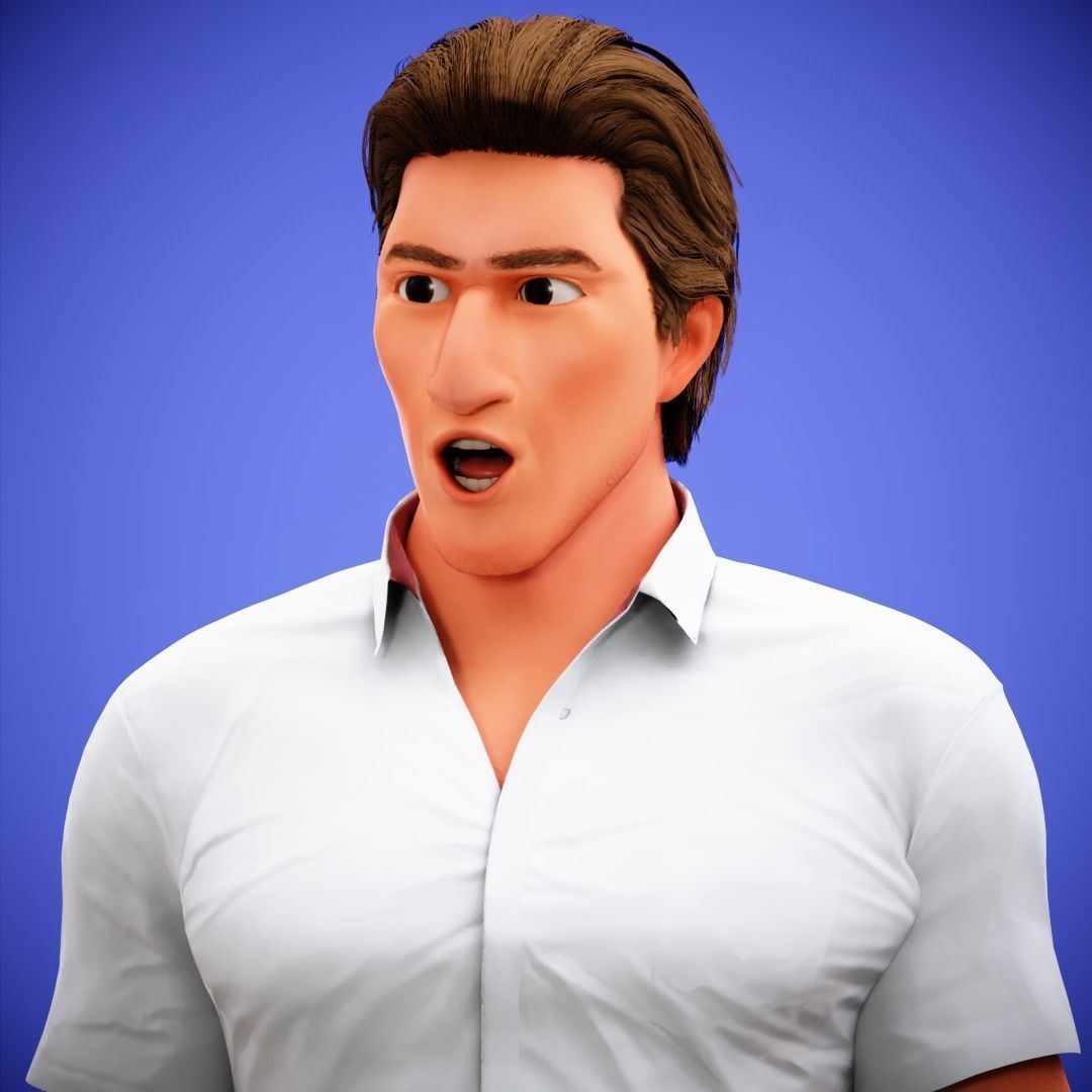 Game Stylized Cartoon Man Jacob Character rigged Low-poly 3D model_18