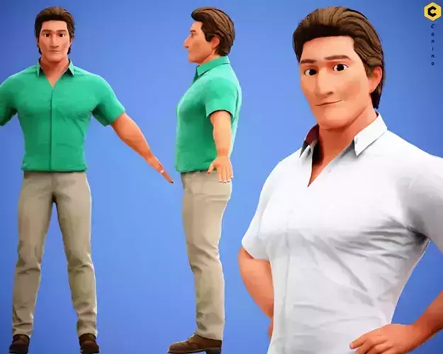 Game Stylized Cartoon Man Jacob Character rigged Low-poly 3D model