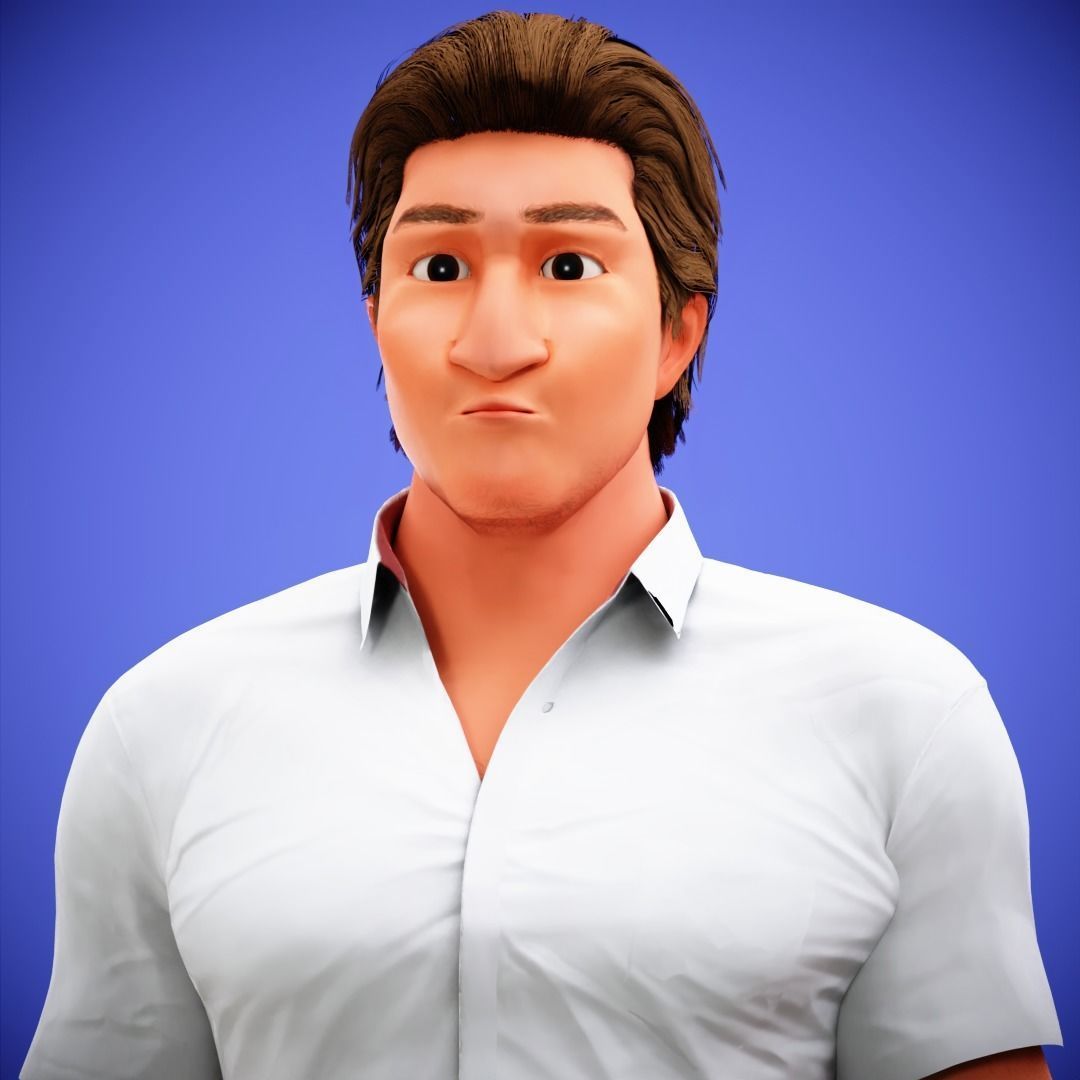 Game Stylized Cartoon Man Jacob Character rigged Low-poly 3D model_27