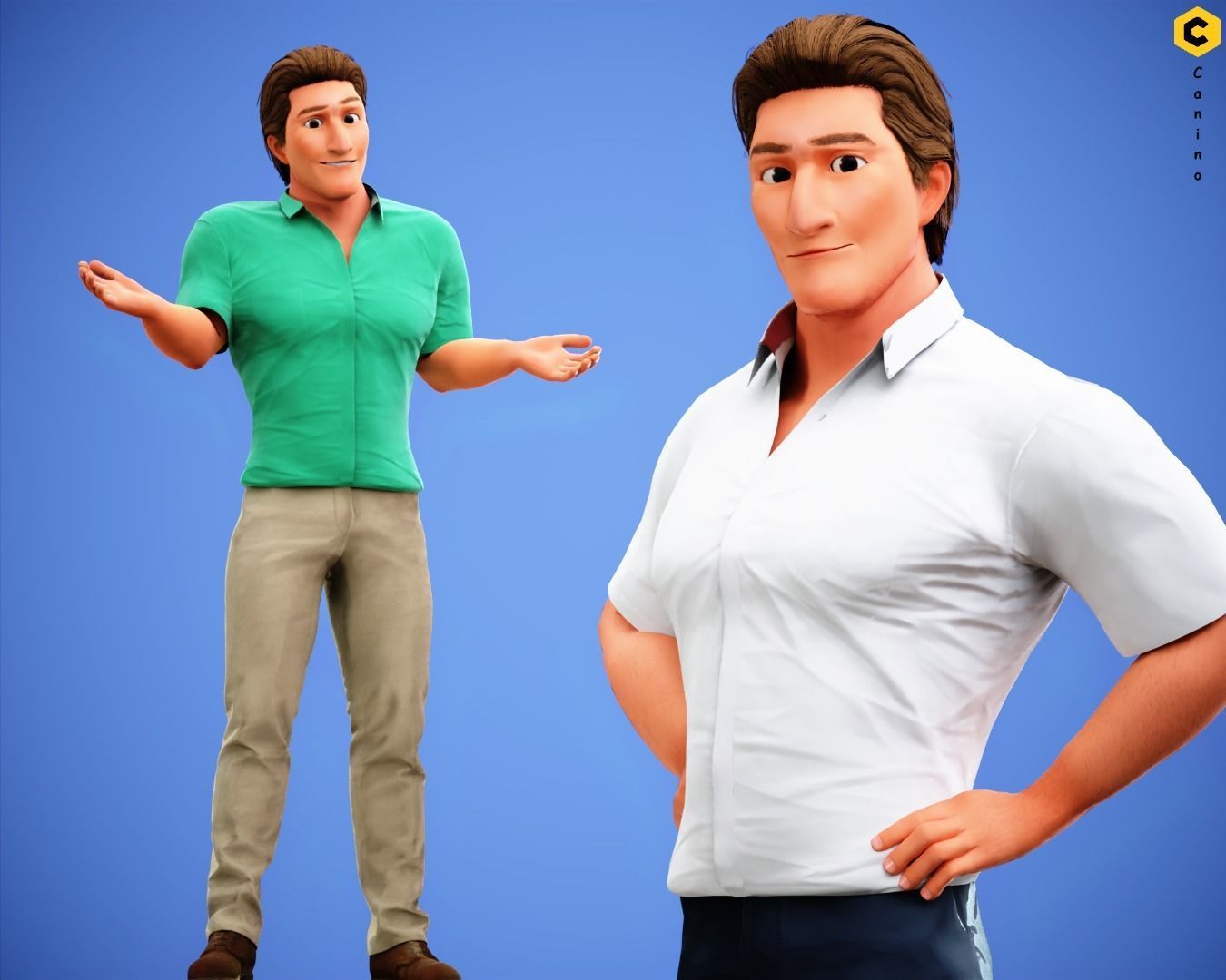Game Stylized Cartoon Man Jacob Character rigged Low-poly 3D model_1
