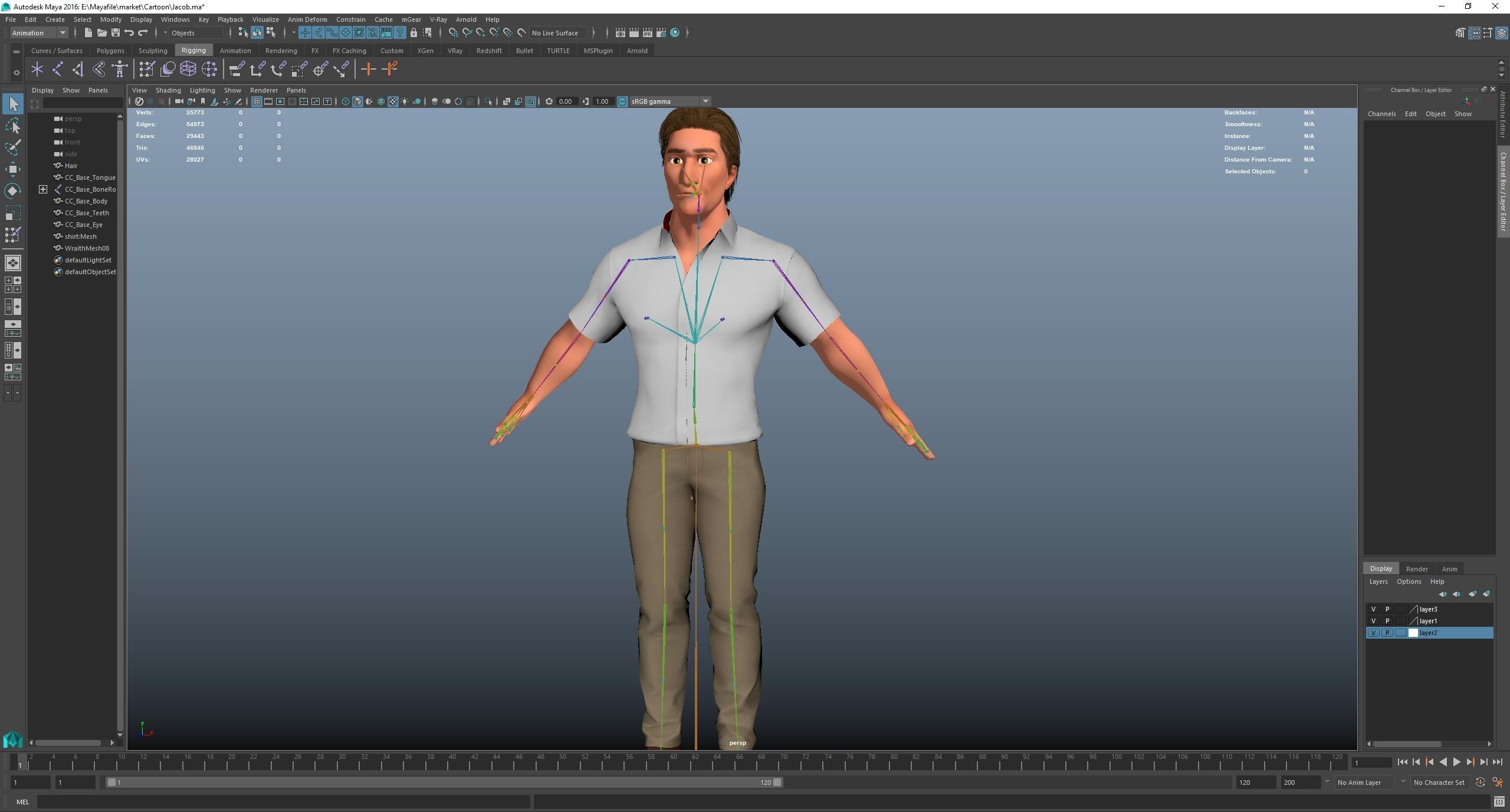 Game Stylized Cartoon Man Jacob Character rigged Low-poly 3D model_16