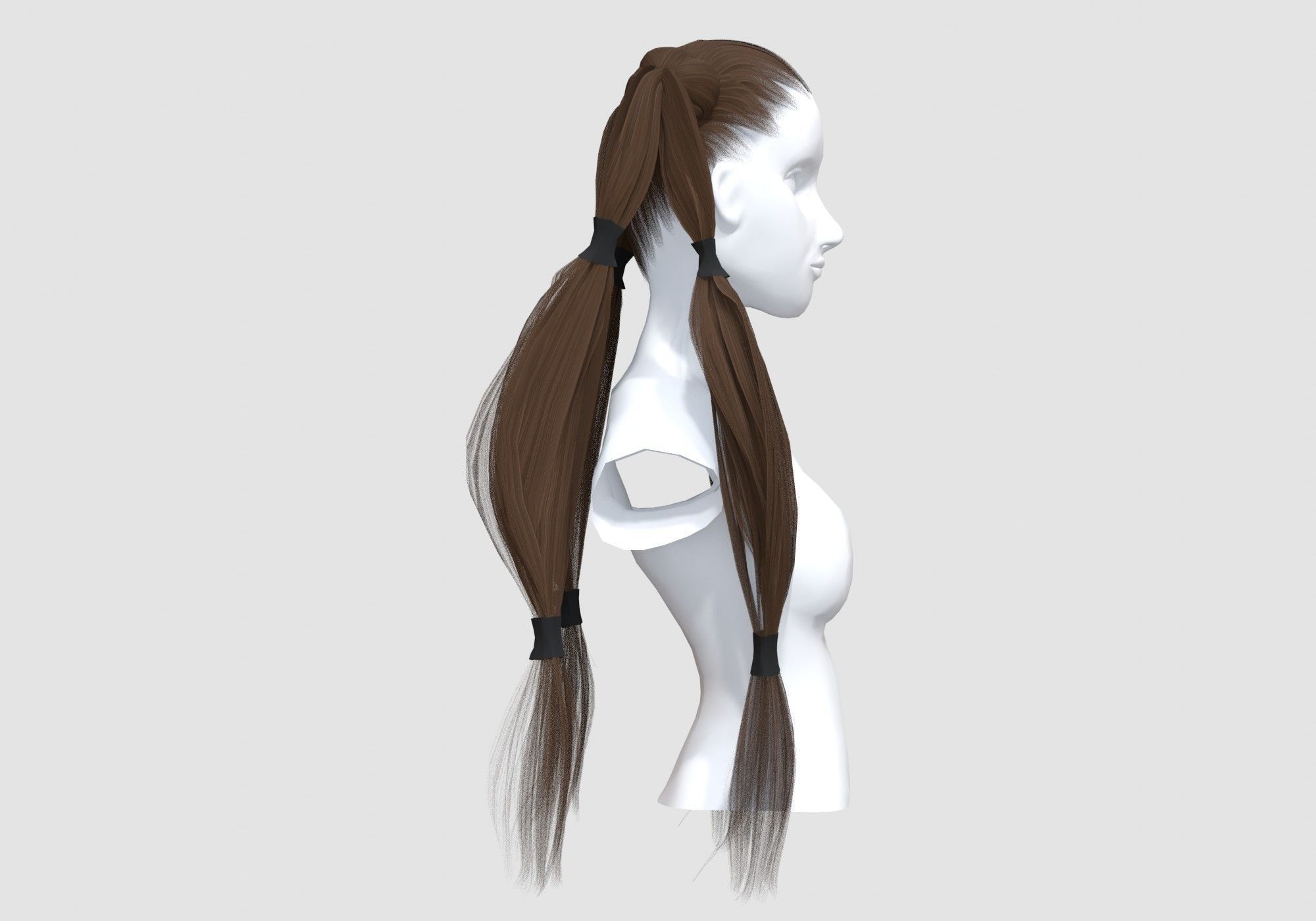 Pigtails Bun Hairstyle  3D model_2