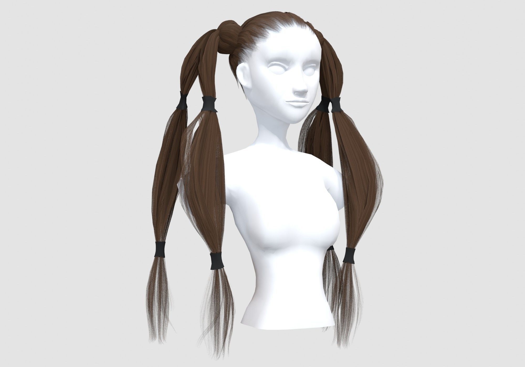 Pigtails Bun Hairstyle  3D model_1