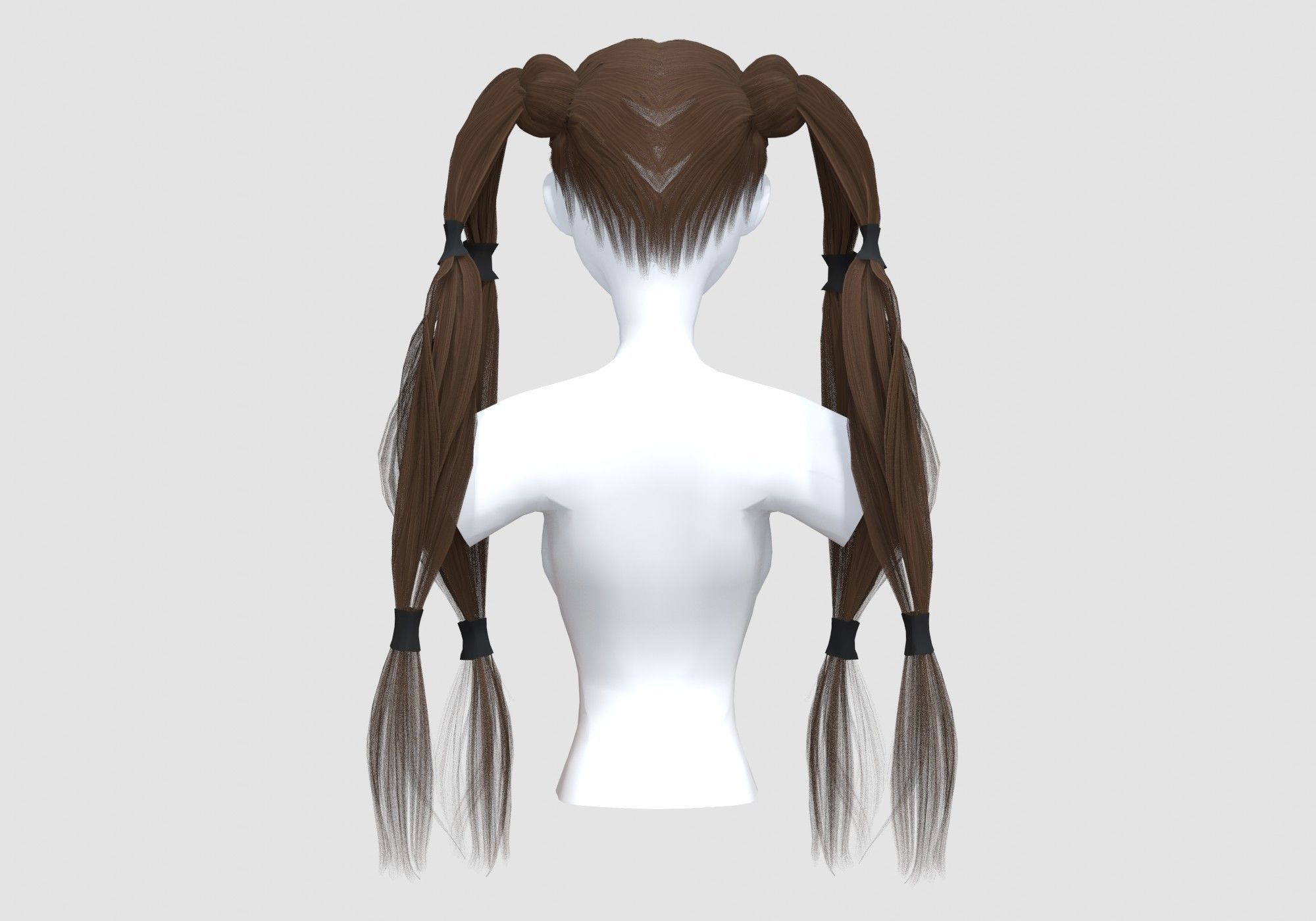 Pigtails Bun Hairstyle  3D model_4