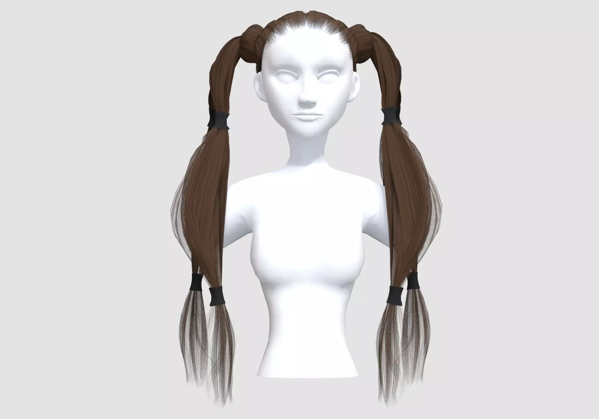 Pigtails Bun Hairstyle  3D model_0
