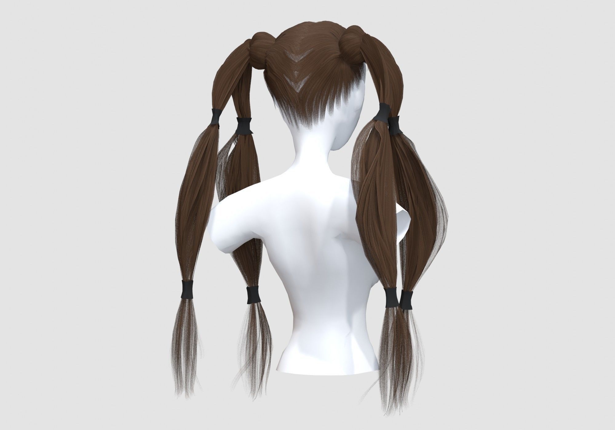 Pigtails Bun Hairstyle  3D model_3