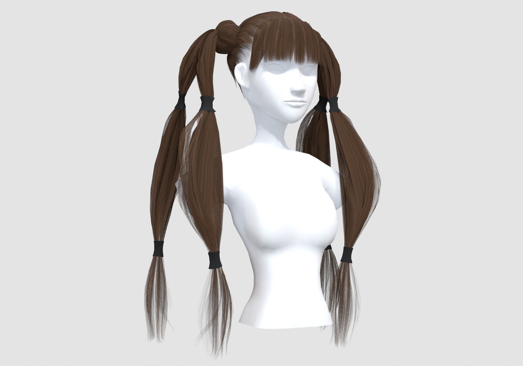 Pigtails Bangs Hairstyle  3D model_1