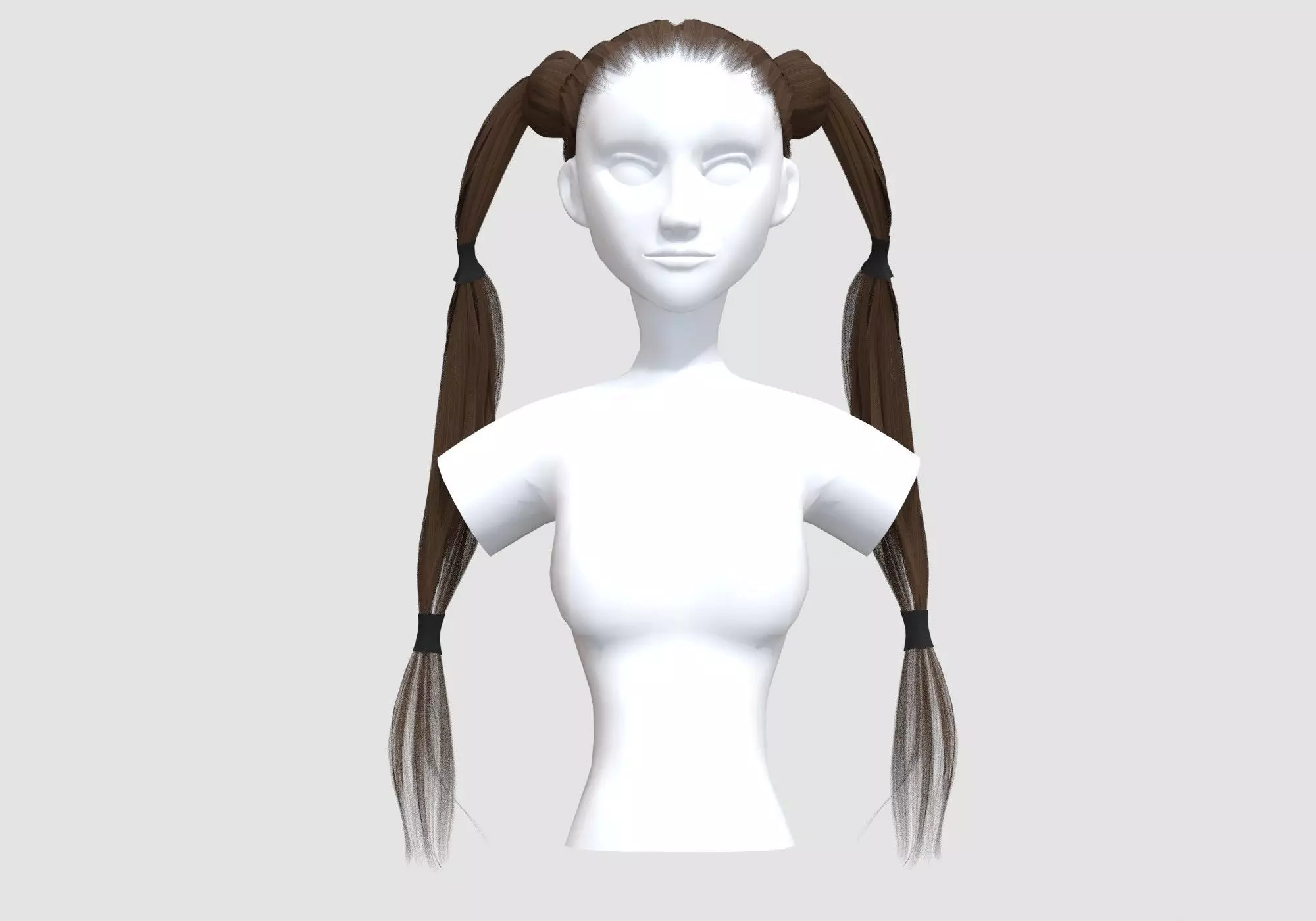 Bun Pigtails Hairstyle  3D model_0