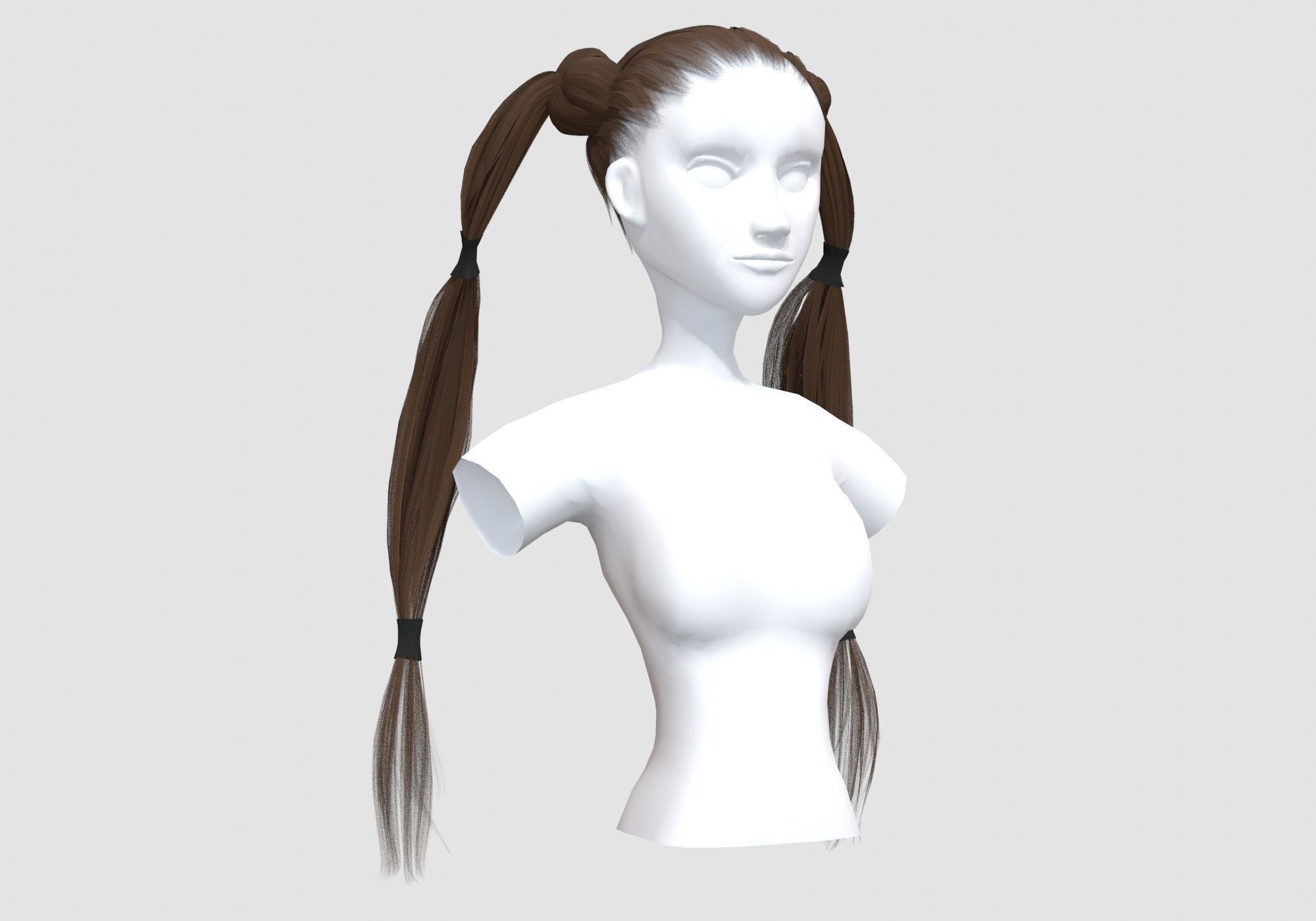 Bun Pigtails Hairstyle  3D model_1