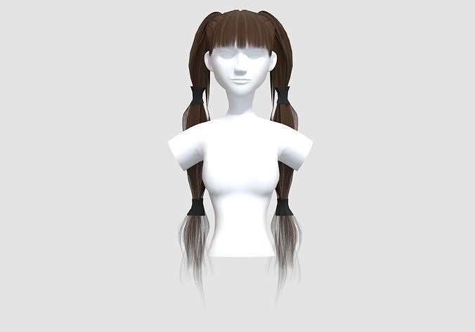 Bangs Pigtails Hairstyle  3D model