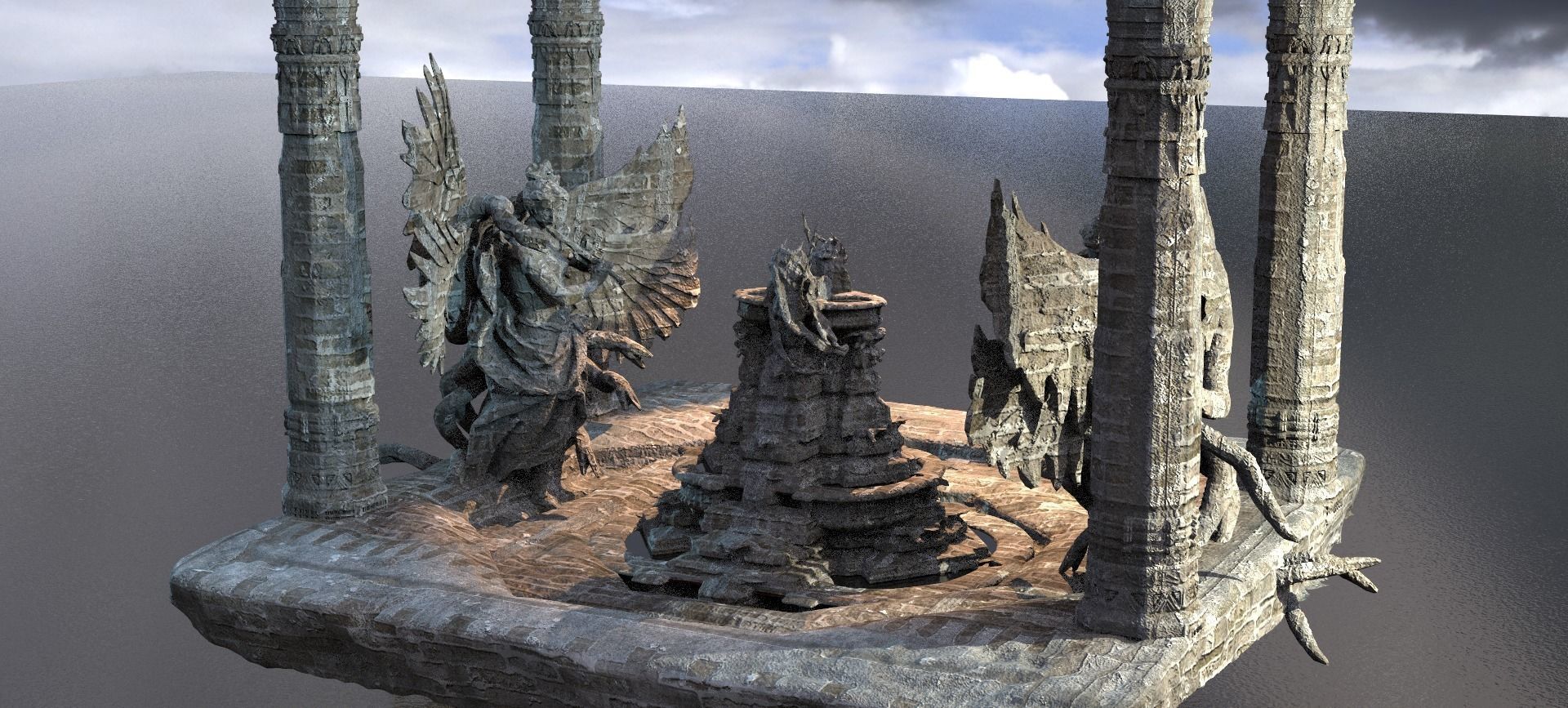 Fallen Angel Blood Font Floating stone platform  3D model_1