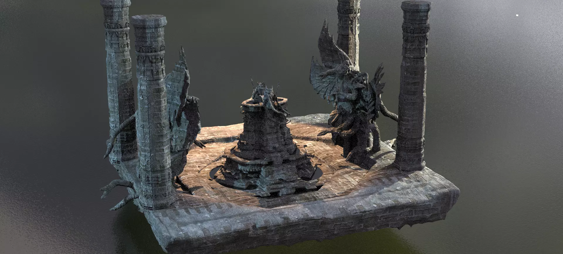 Fallen Angel Blood Font Floating stone platform  3D model_0