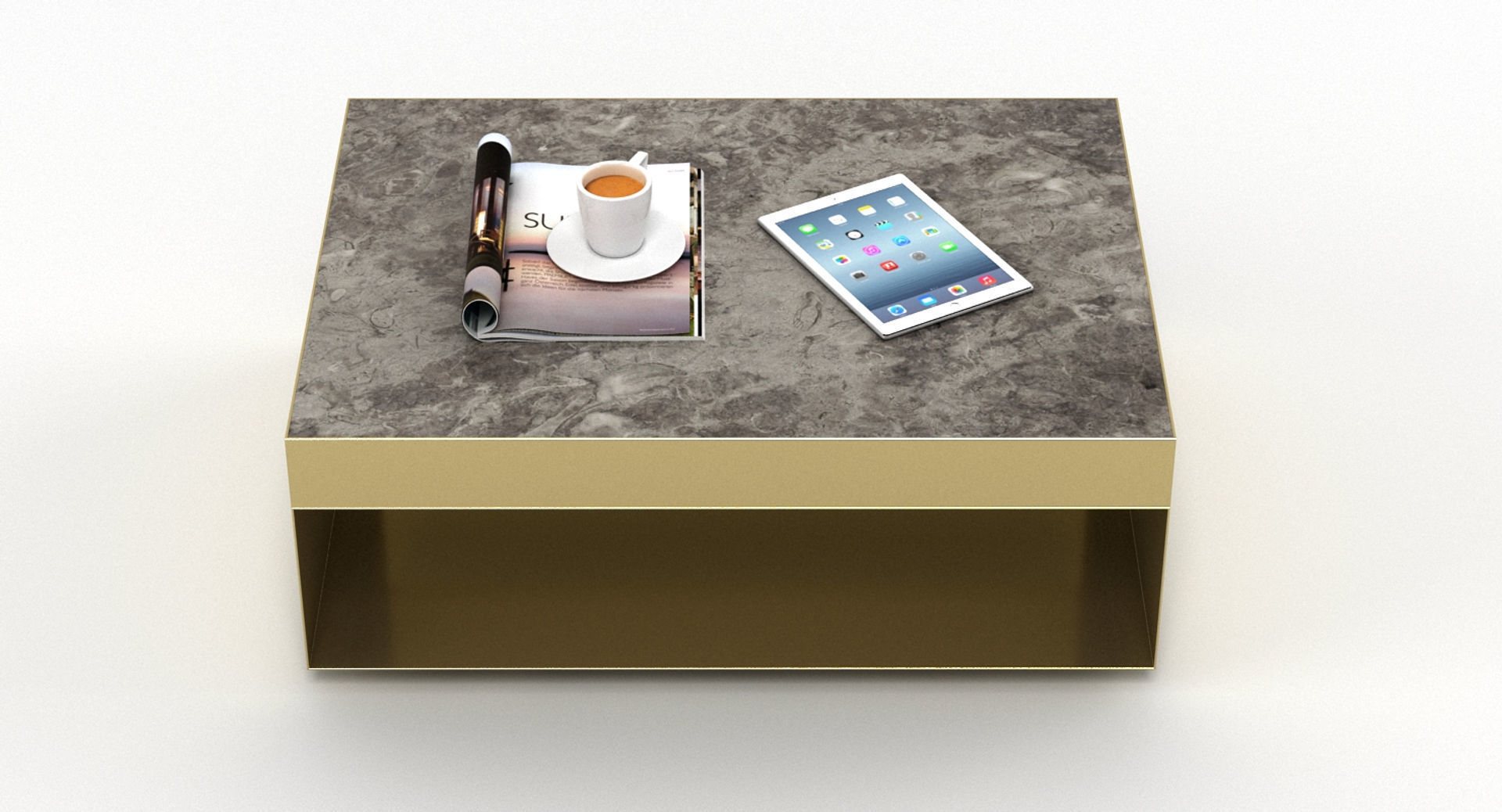 Gold and Marble Rectangular Table 3D model_4