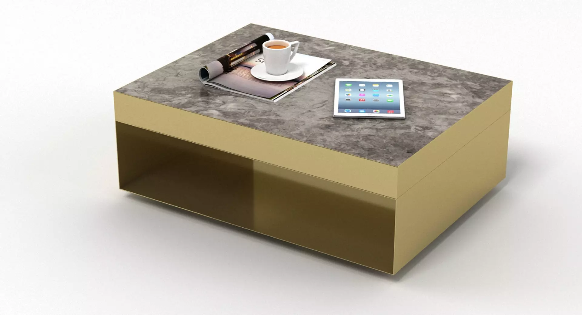 Gold and Marble Rectangular Table 3D model_0