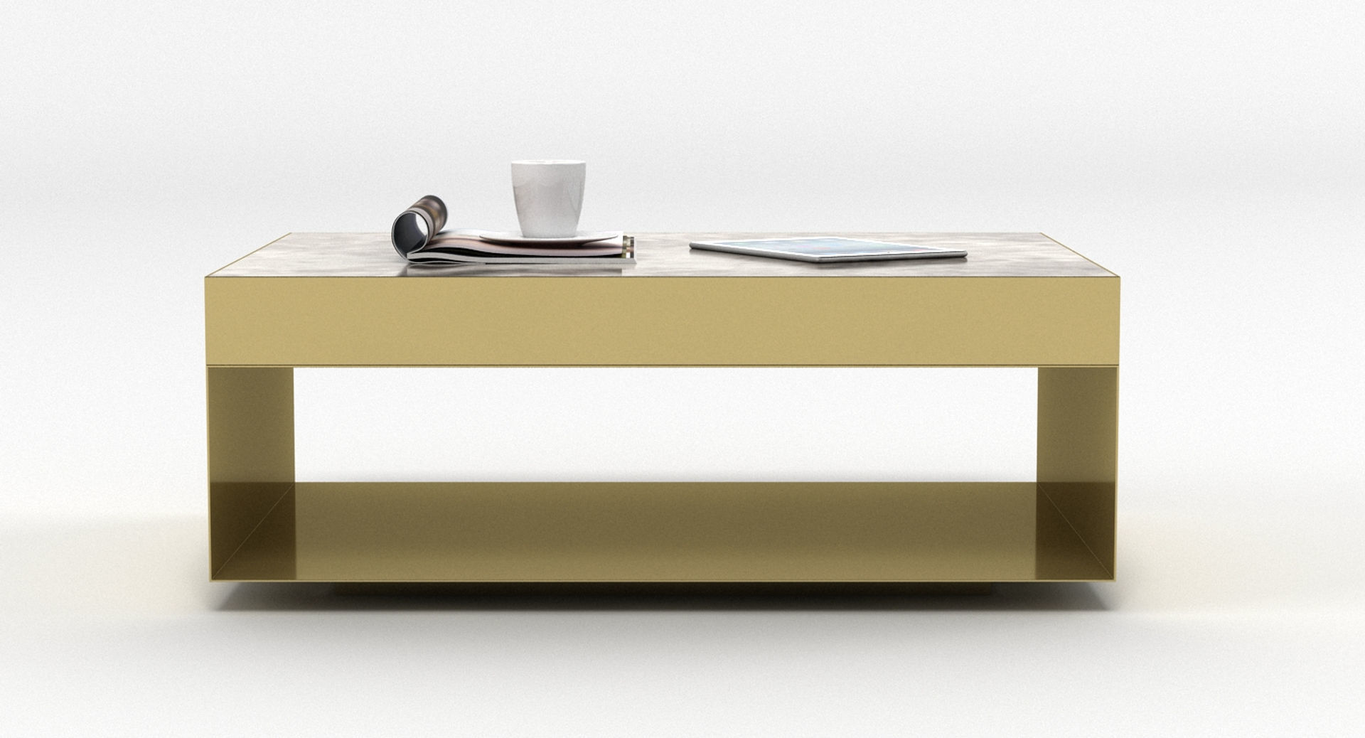 Gold and Marble Rectangular Table 3D model_2