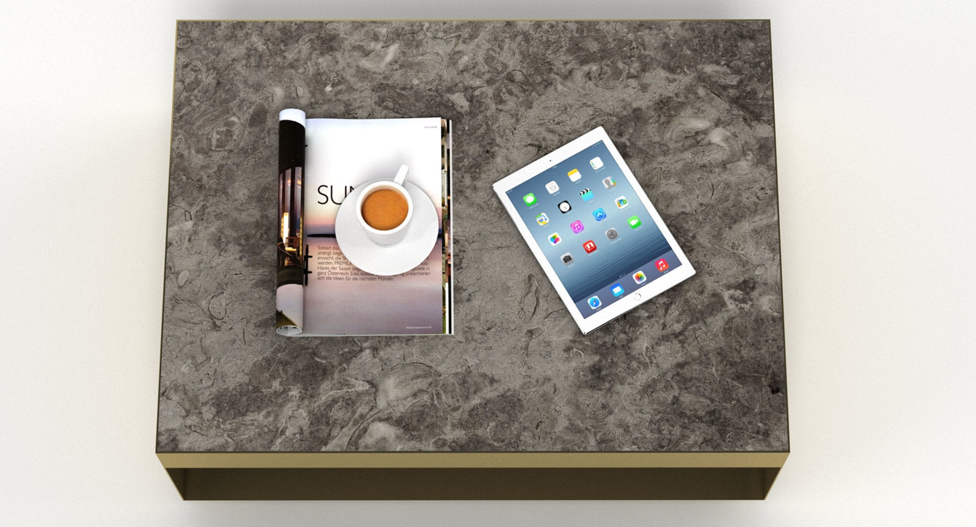 Gold and Marble Rectangular Table 3D model_6