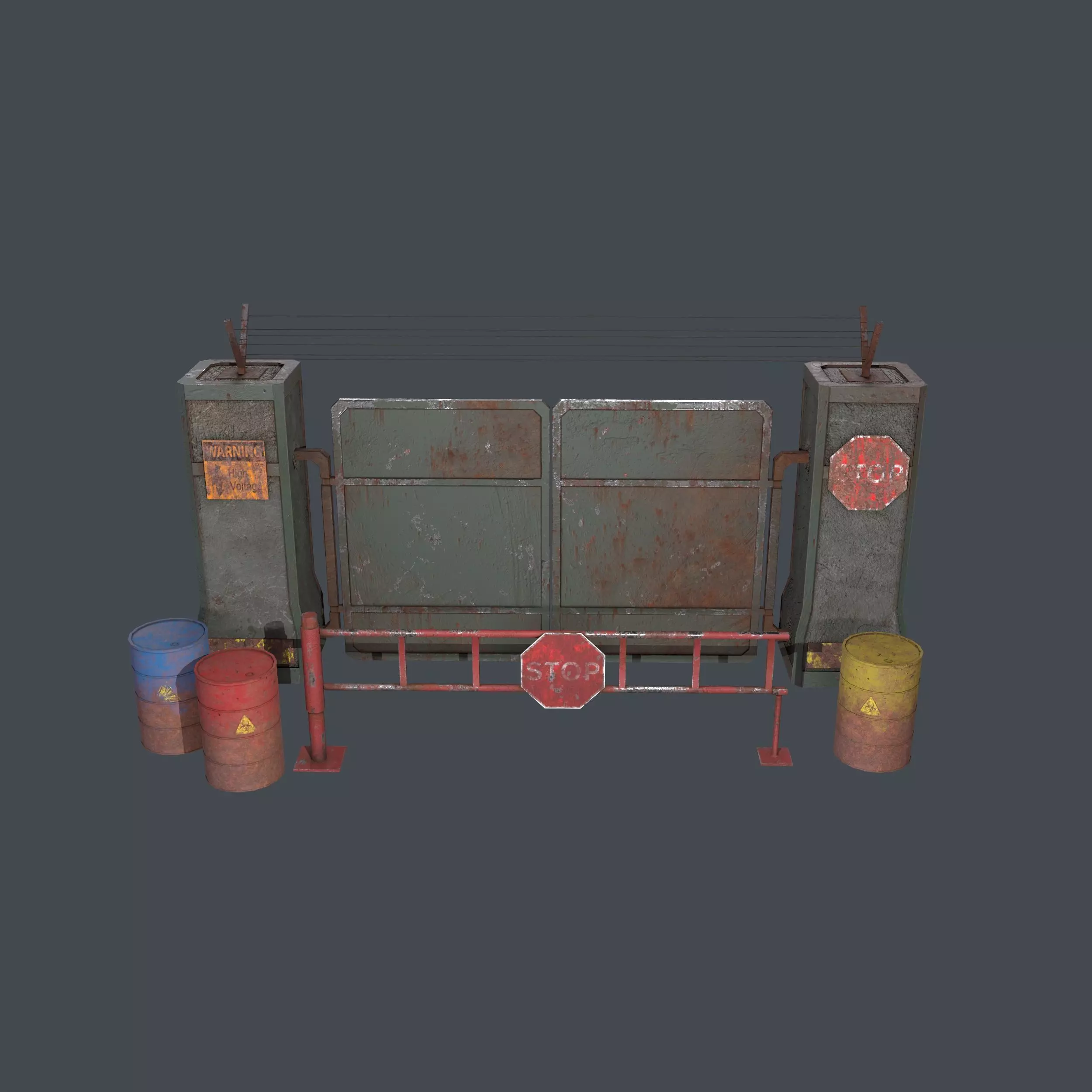 Concrete Gate Barricade Barrel  3D Model Collection_0