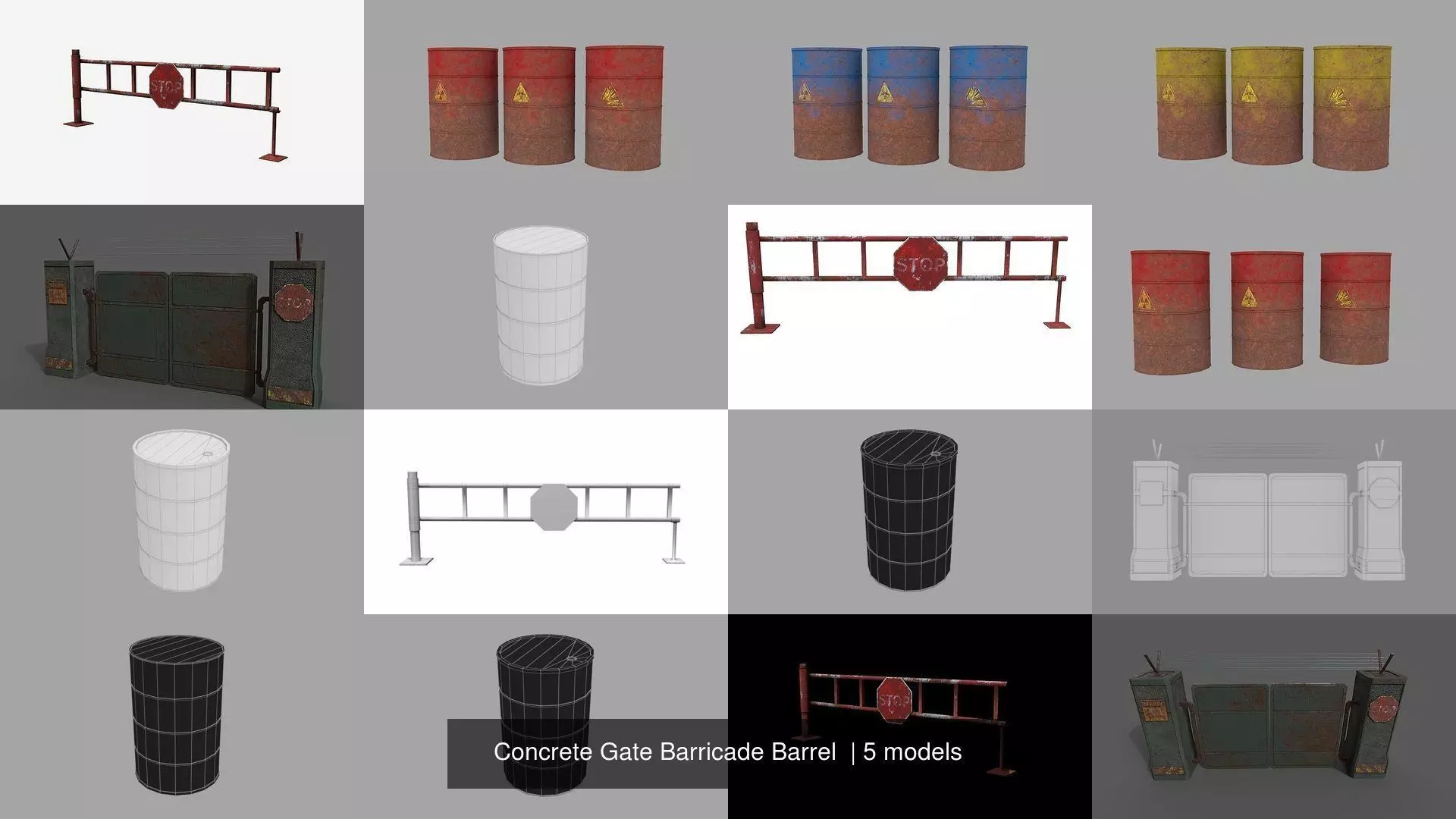 Concrete Gate Barricade Barrel  3D Model Collection_6