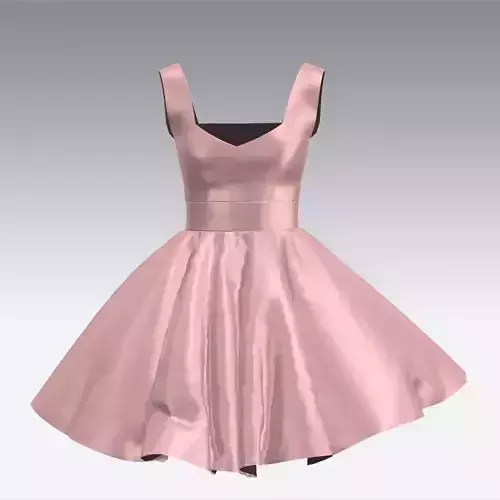 DRESS POWDER PINK SILK SATIN FABRIC RUFLED 