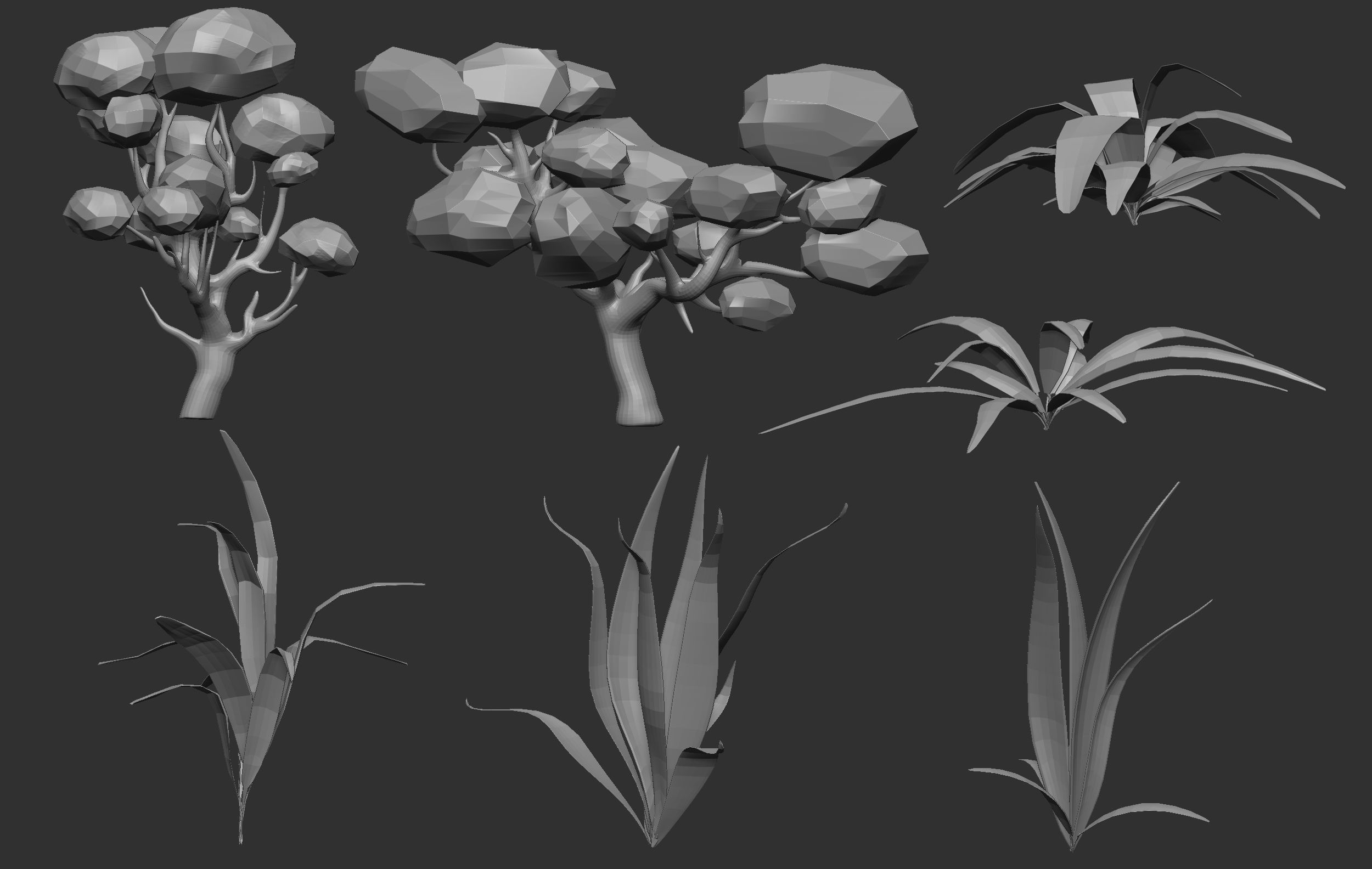 30 Low poly tree and bush base mesh IMM brush set for Zbrush 3D model ...
