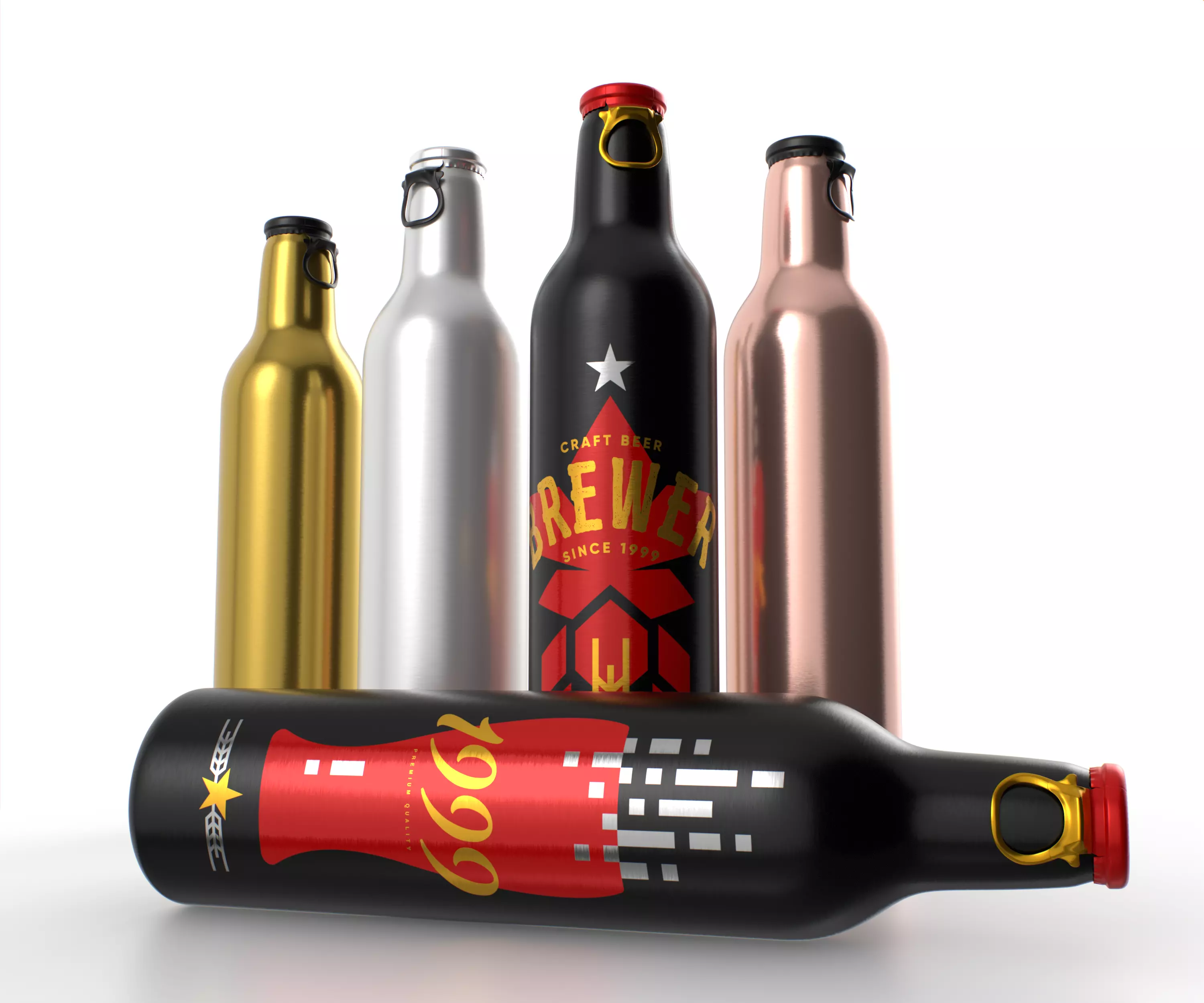 Beer Aluminum Bottle - Push Pull Cap Low-poly 3D model_0