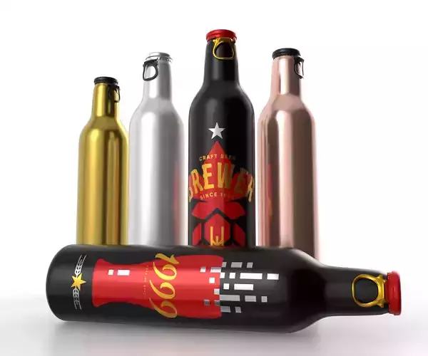 Beer Aluminum Bottle - Push Pull Cap Low-poly 3D model