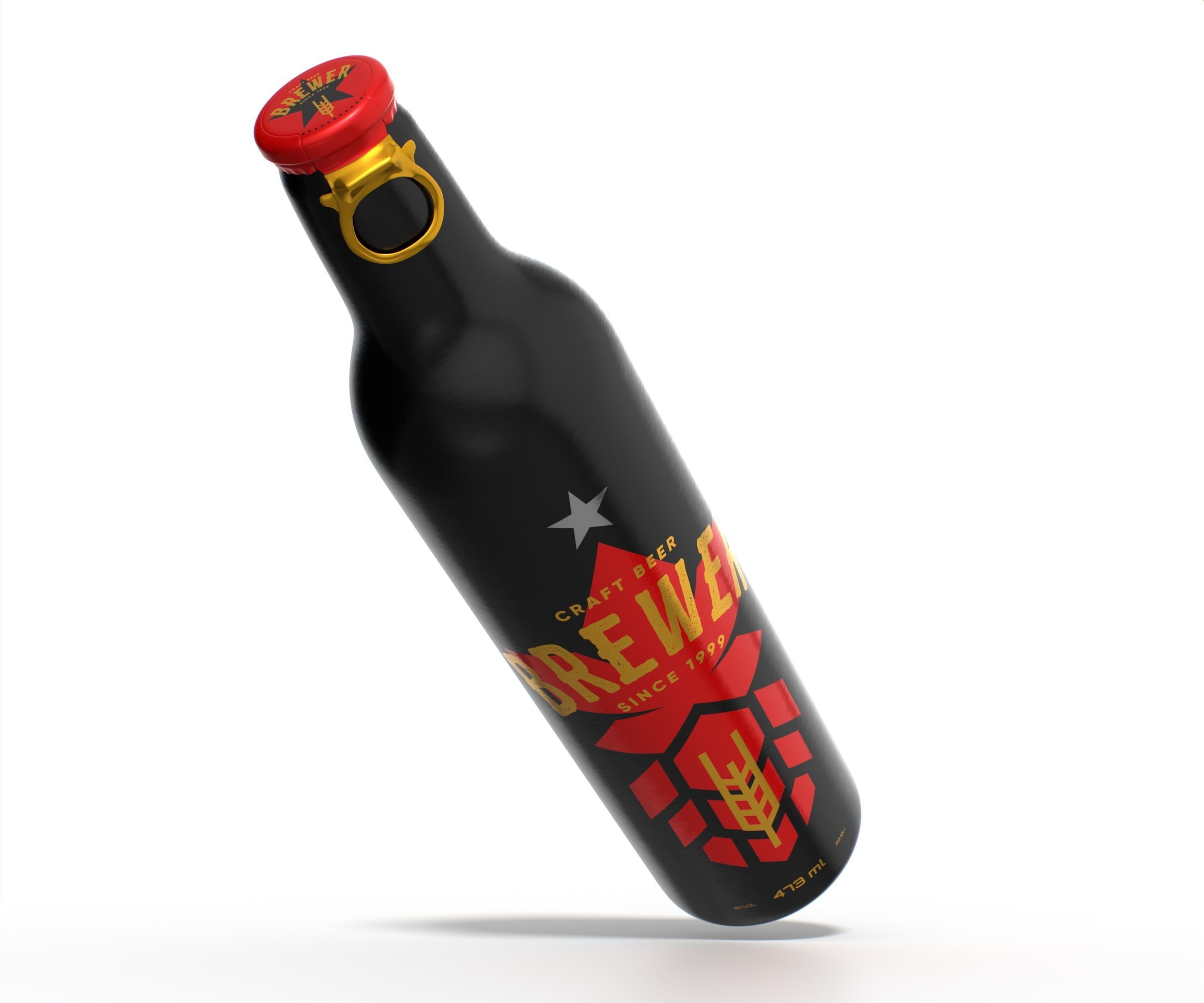 Beer Aluminum Bottle - Push Pull Cap Low-poly 3D model_10