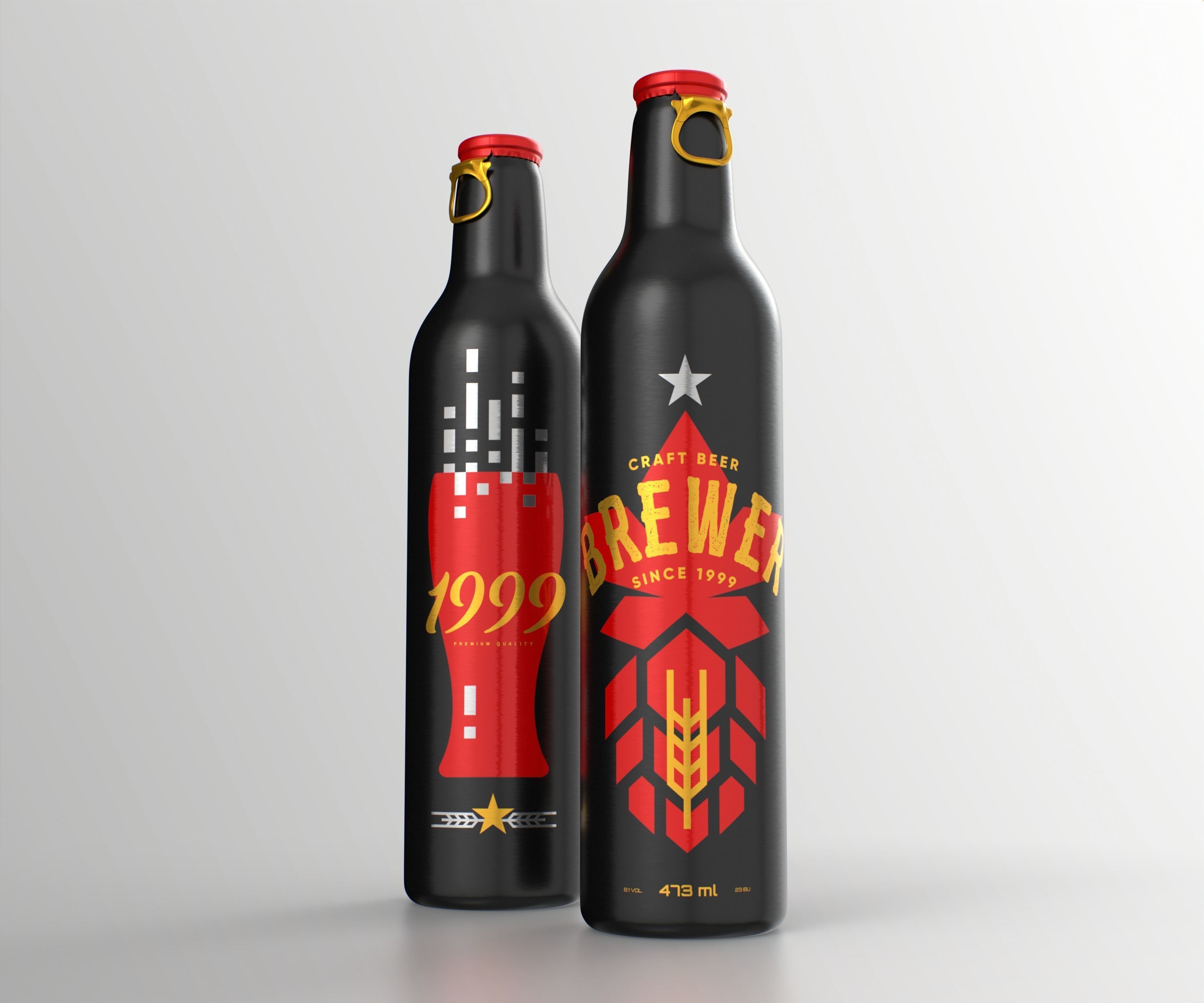 Beer Aluminum Bottle - Push Pull Cap Low-poly 3D model_6