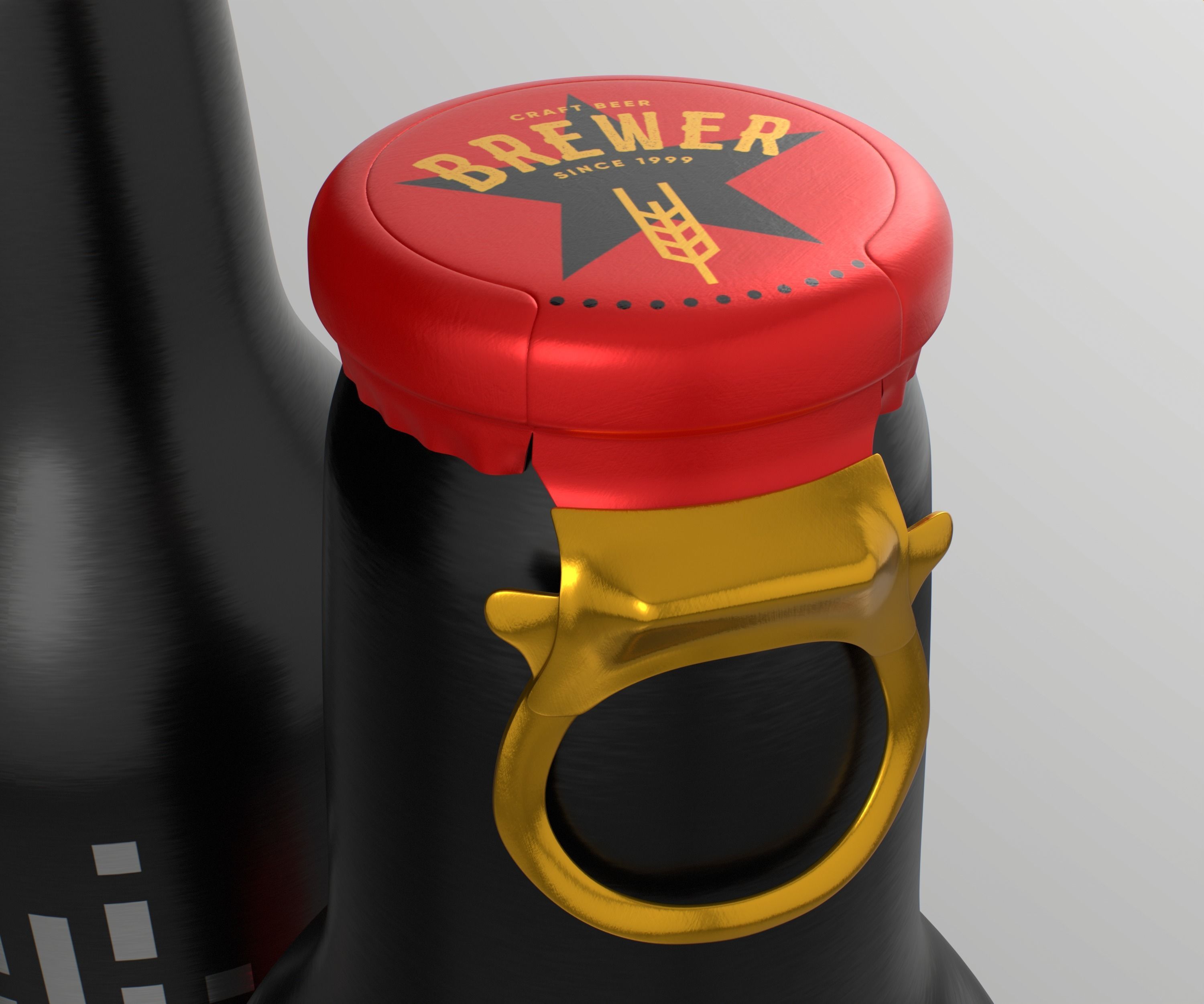 Beer Aluminum Bottle - Push Pull Cap Low-poly 3D model_7