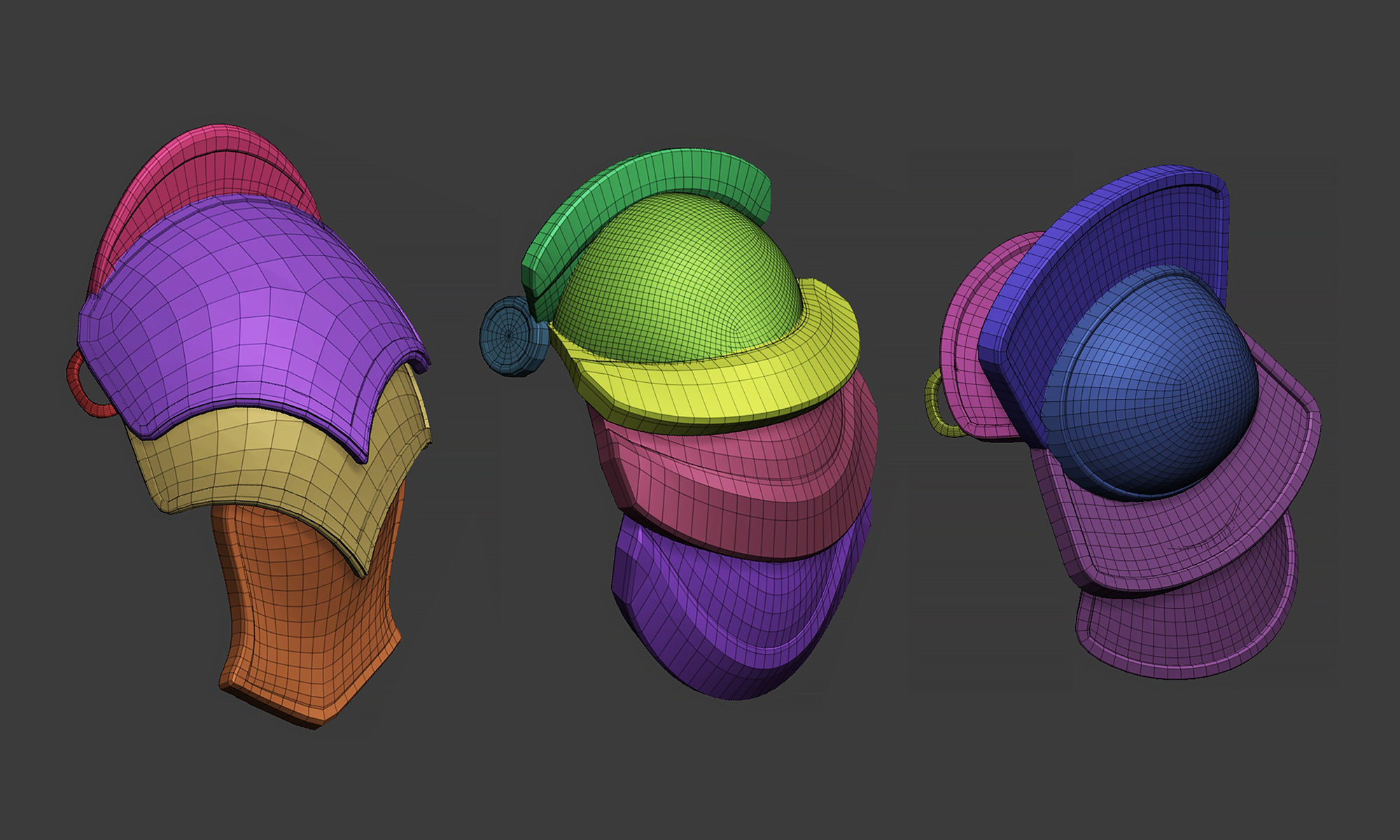 20 Low-poly medieval fantasy shoulder armor base mesh IMM brush 3D model_9