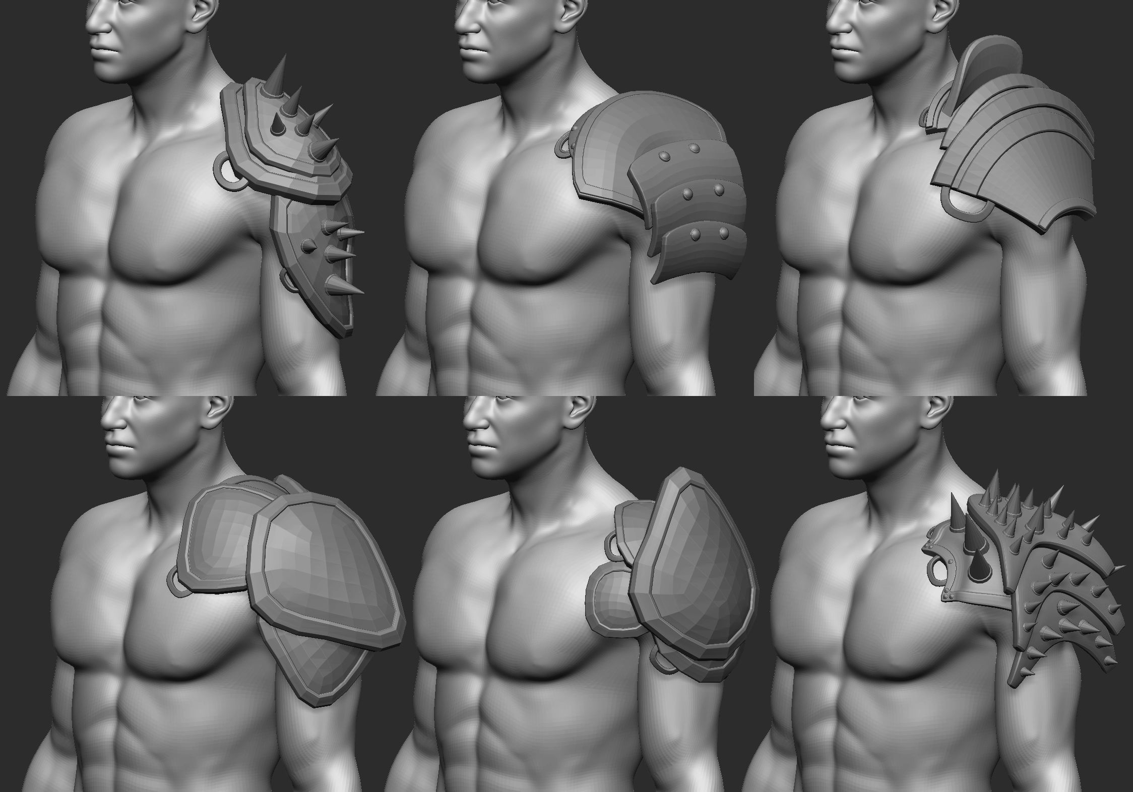 20 Low-poly medieval fantasy shoulder armor base mesh IMM brush 3D model_1