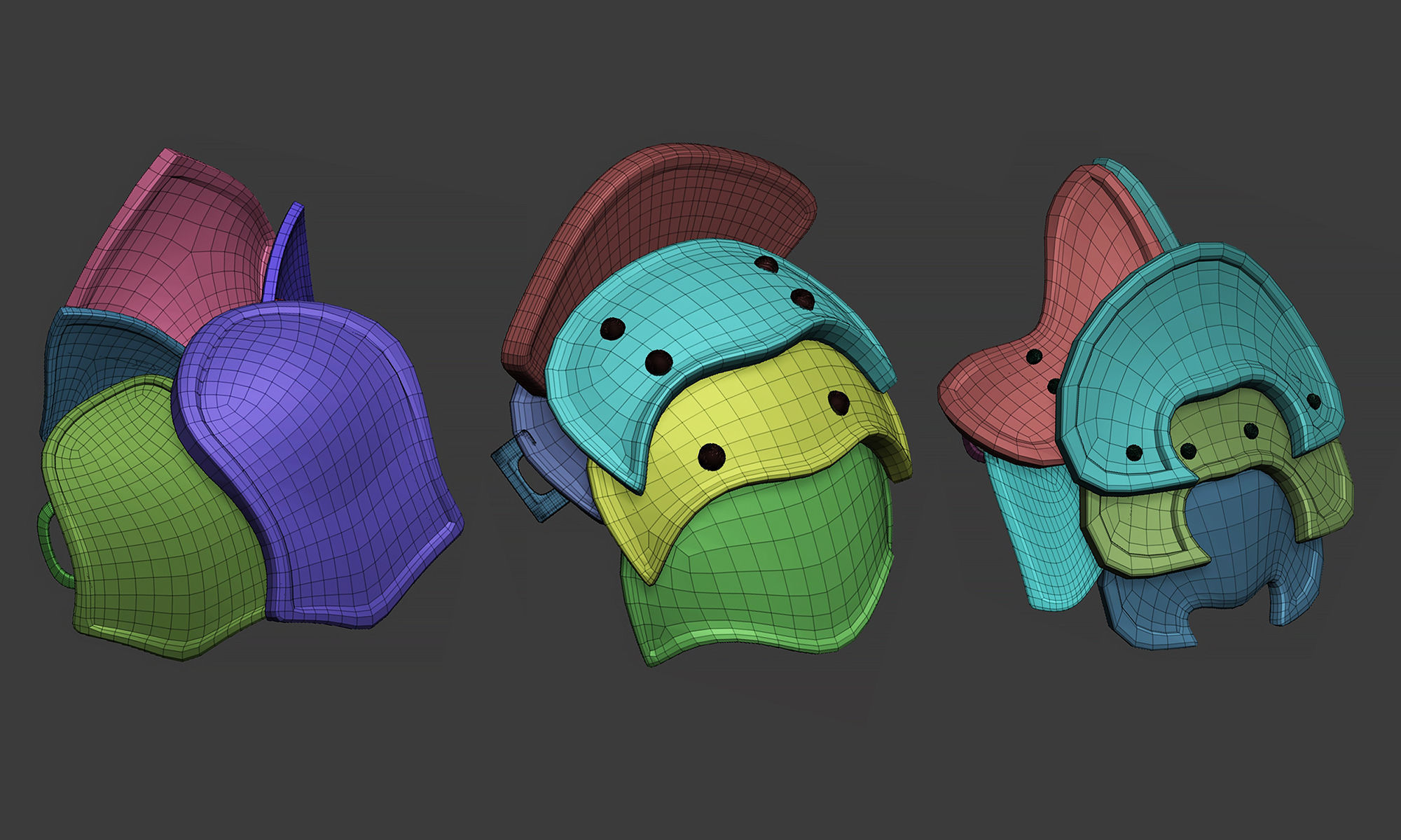 20 Low-poly medieval fantasy shoulder armor base mesh IMM brush 3D model_10