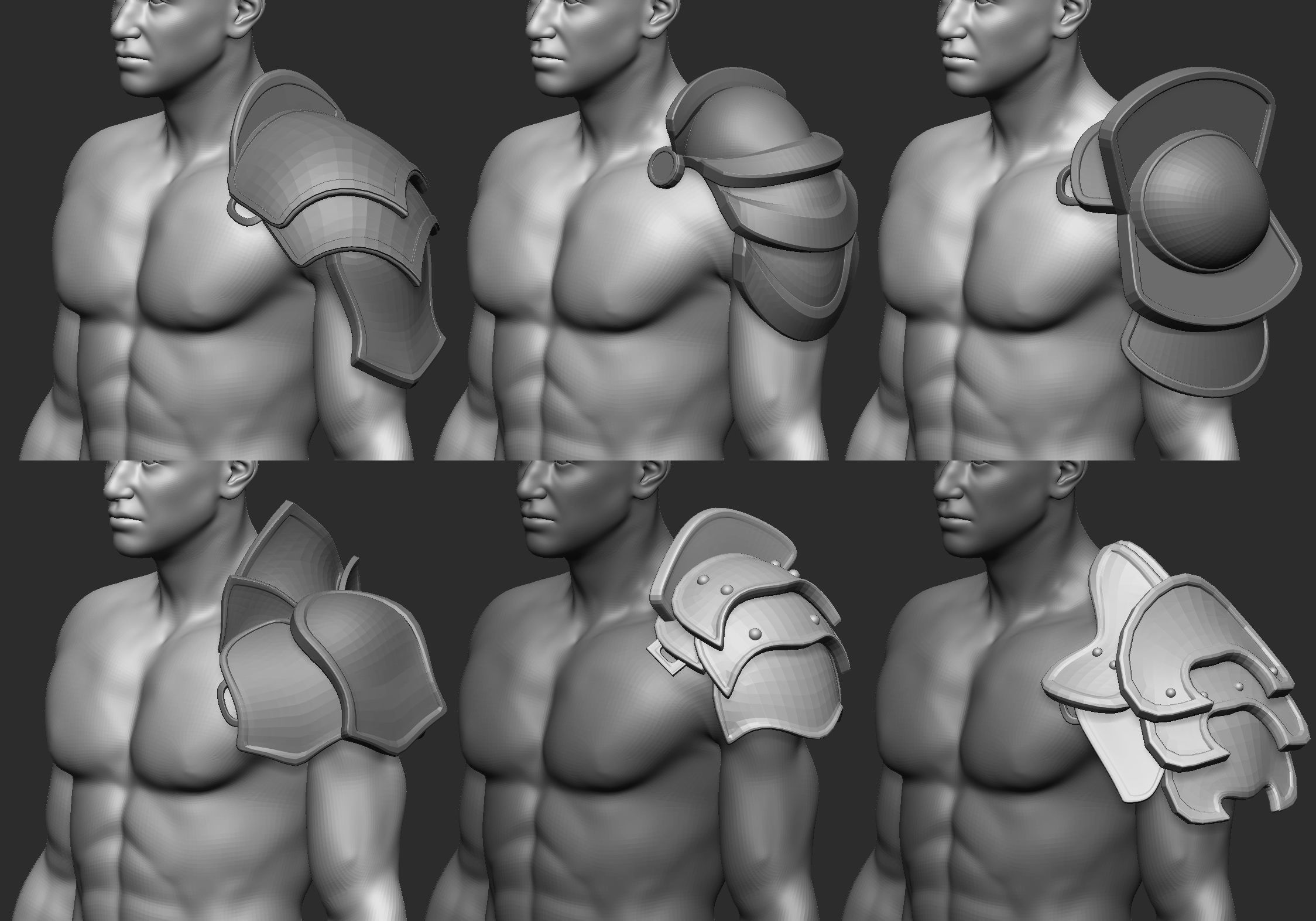 20 Low-poly medieval fantasy shoulder armor base mesh IMM brush 3D model_3