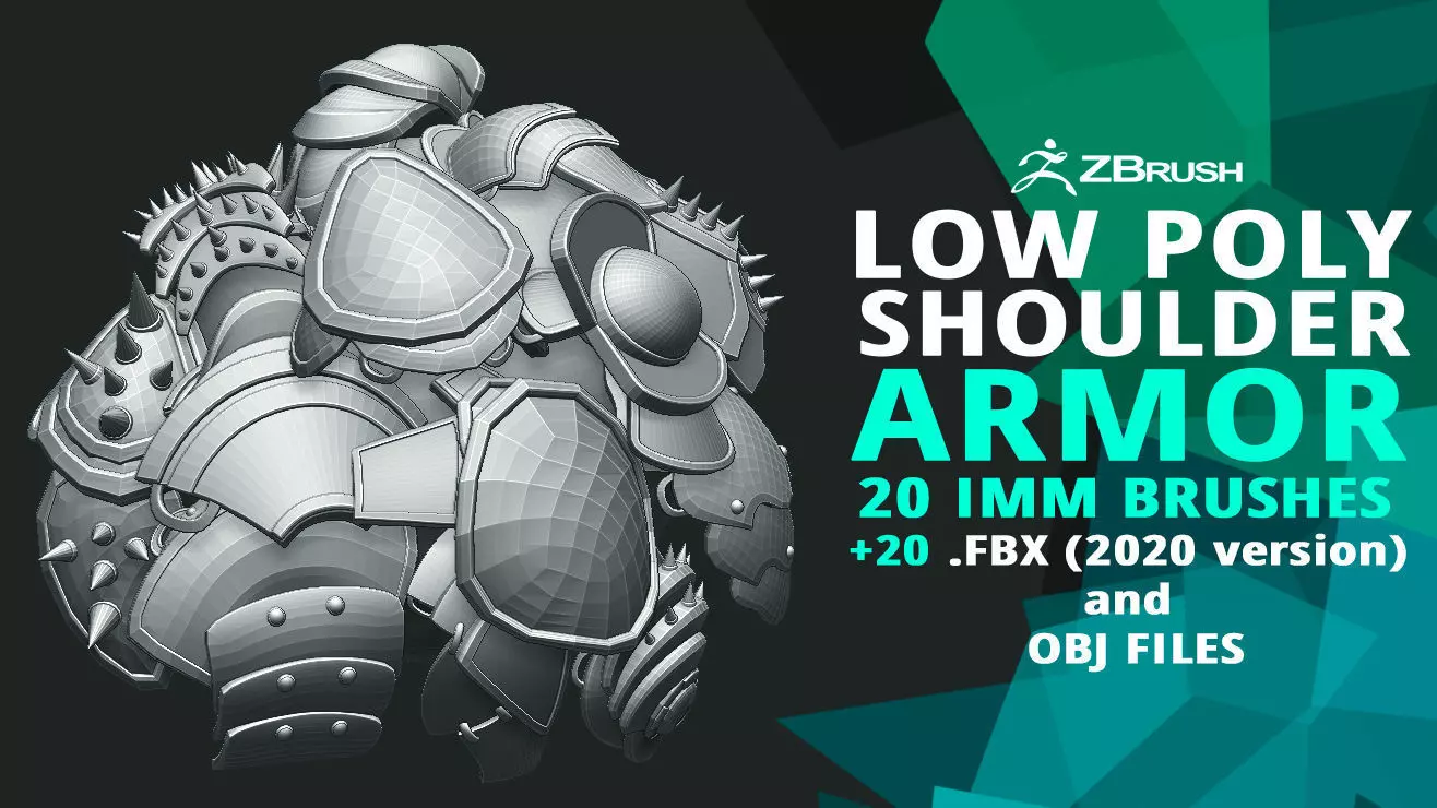 20 Low-poly medieval fantasy shoulder armor base mesh IMM brush 3D model_0