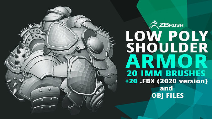 20 Low-poly medieval fantasy shoulder armor base mesh IMM brush 3D model