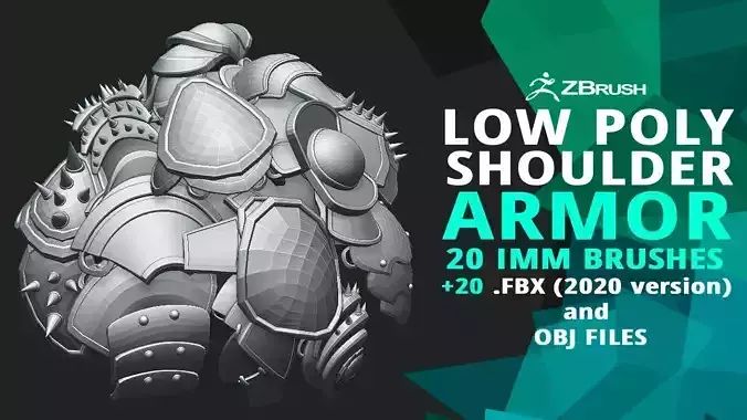 20 Low-poly medieval fantasy shoulder armor base mesh IMM brush 3D model