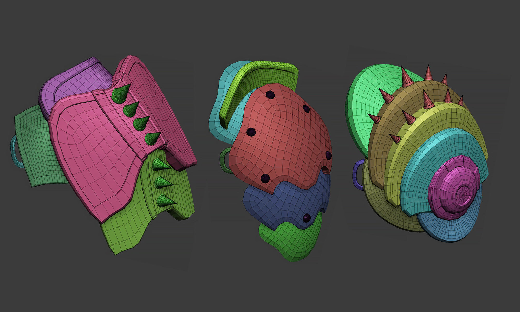 20 Low-poly medieval fantasy shoulder armor base mesh IMM brush 3D model_8