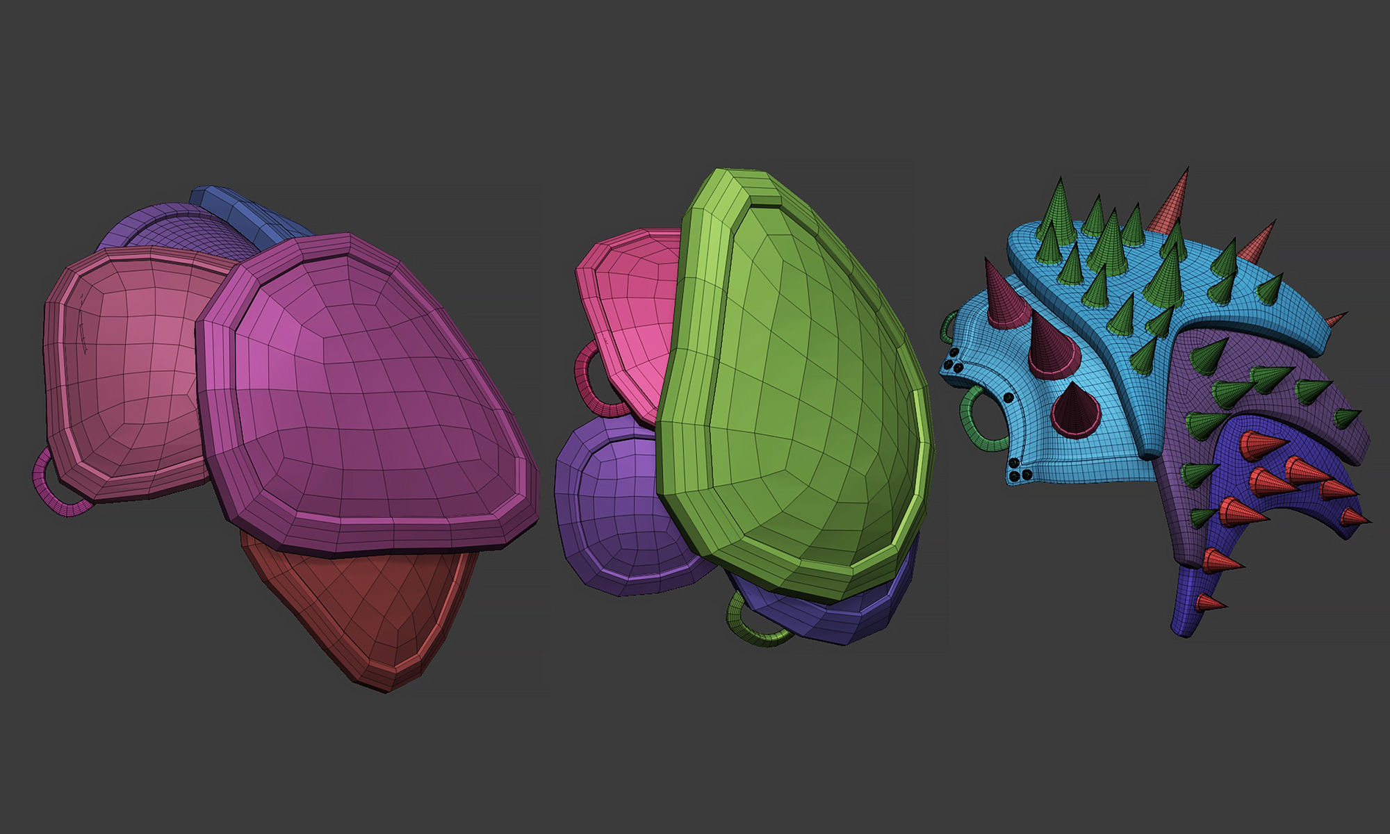 20 Low-poly medieval fantasy shoulder armor base mesh IMM brush 3D model_6