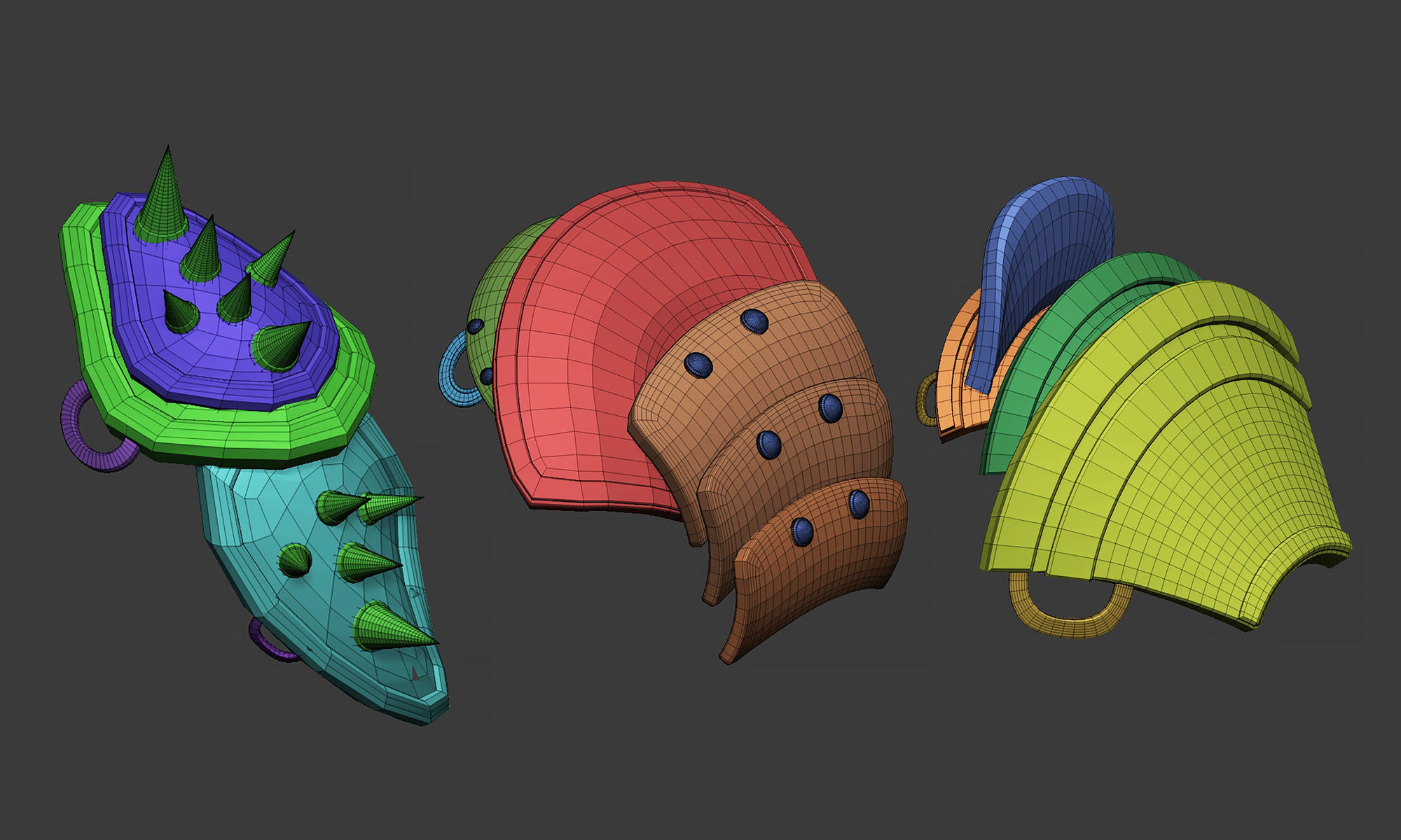 20 Low-poly medieval fantasy shoulder armor base mesh IMM brush 3D model_5