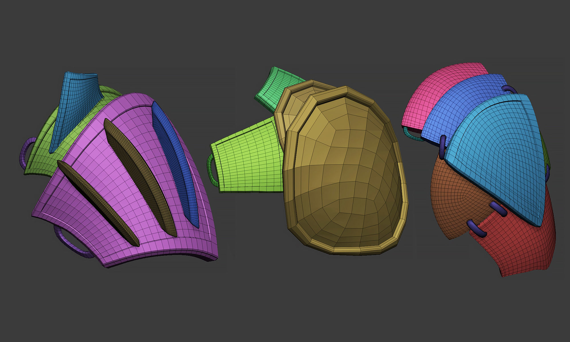 20 Low-poly medieval fantasy shoulder armor base mesh IMM brush 3D model_7