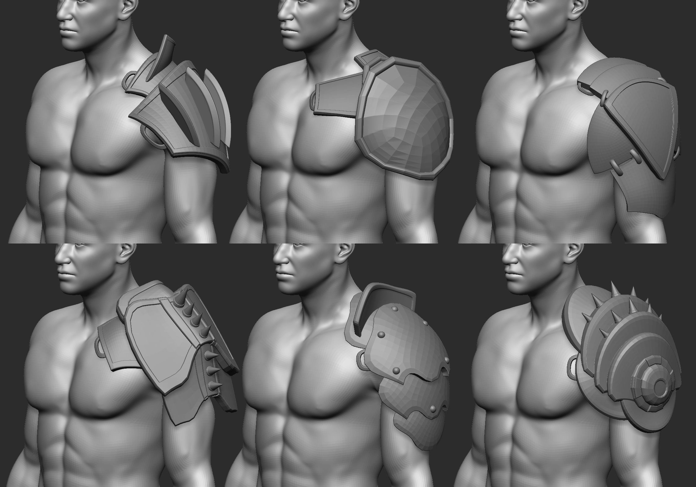 20 Low-poly medieval fantasy shoulder armor base mesh IMM brush 3D model_2