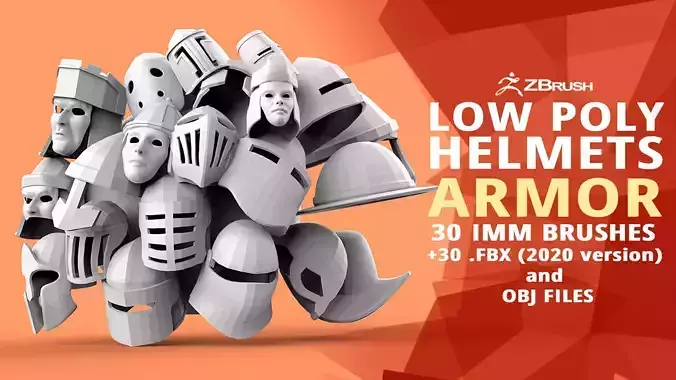 30 Low poly medieval fantasy helmets base mesh shapes IMM brush 3D model