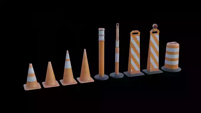 Traffic Cone and Construction Cone 9 set kit 4K 3D model