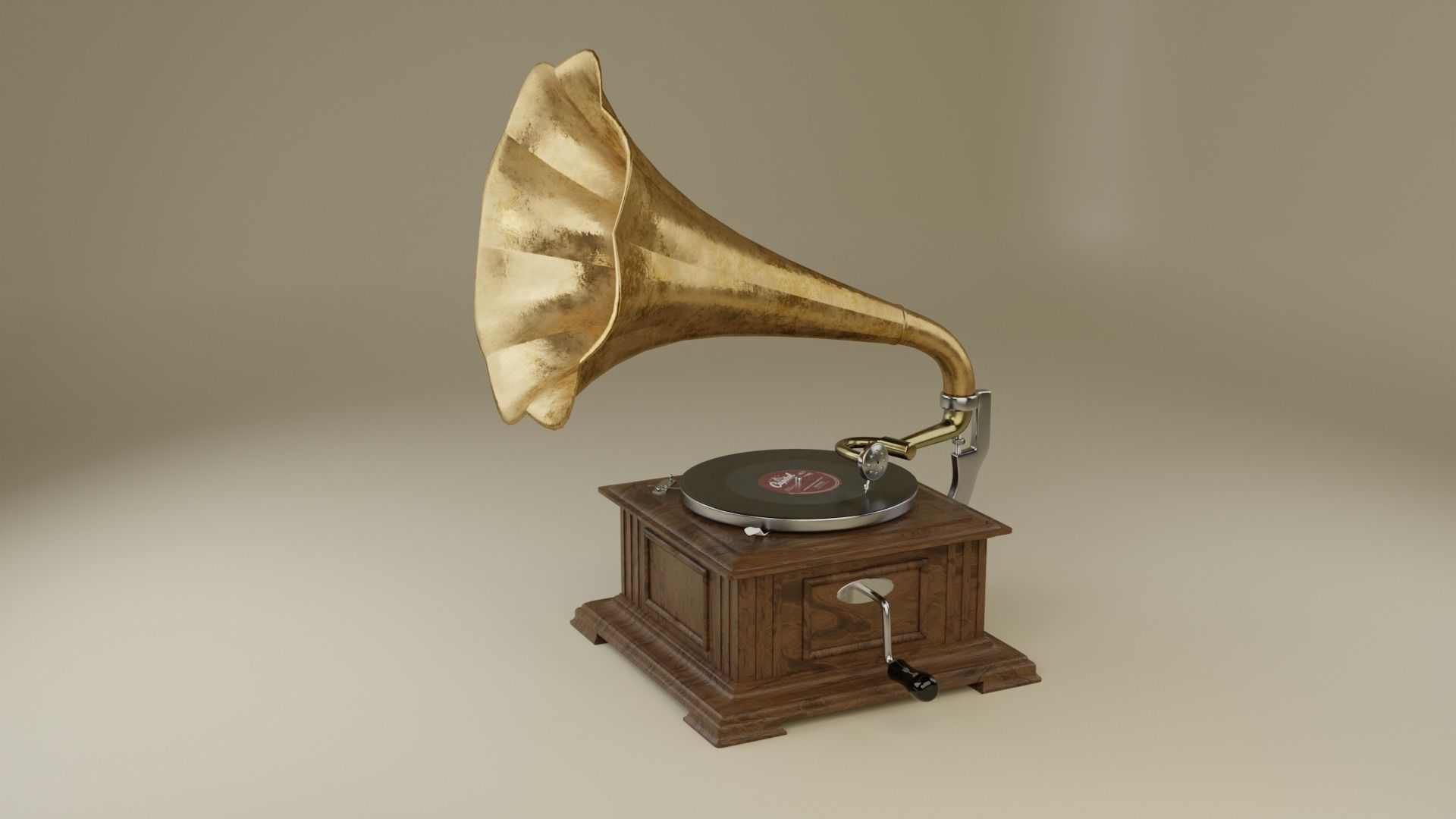 Retro gramophone 3D model_1