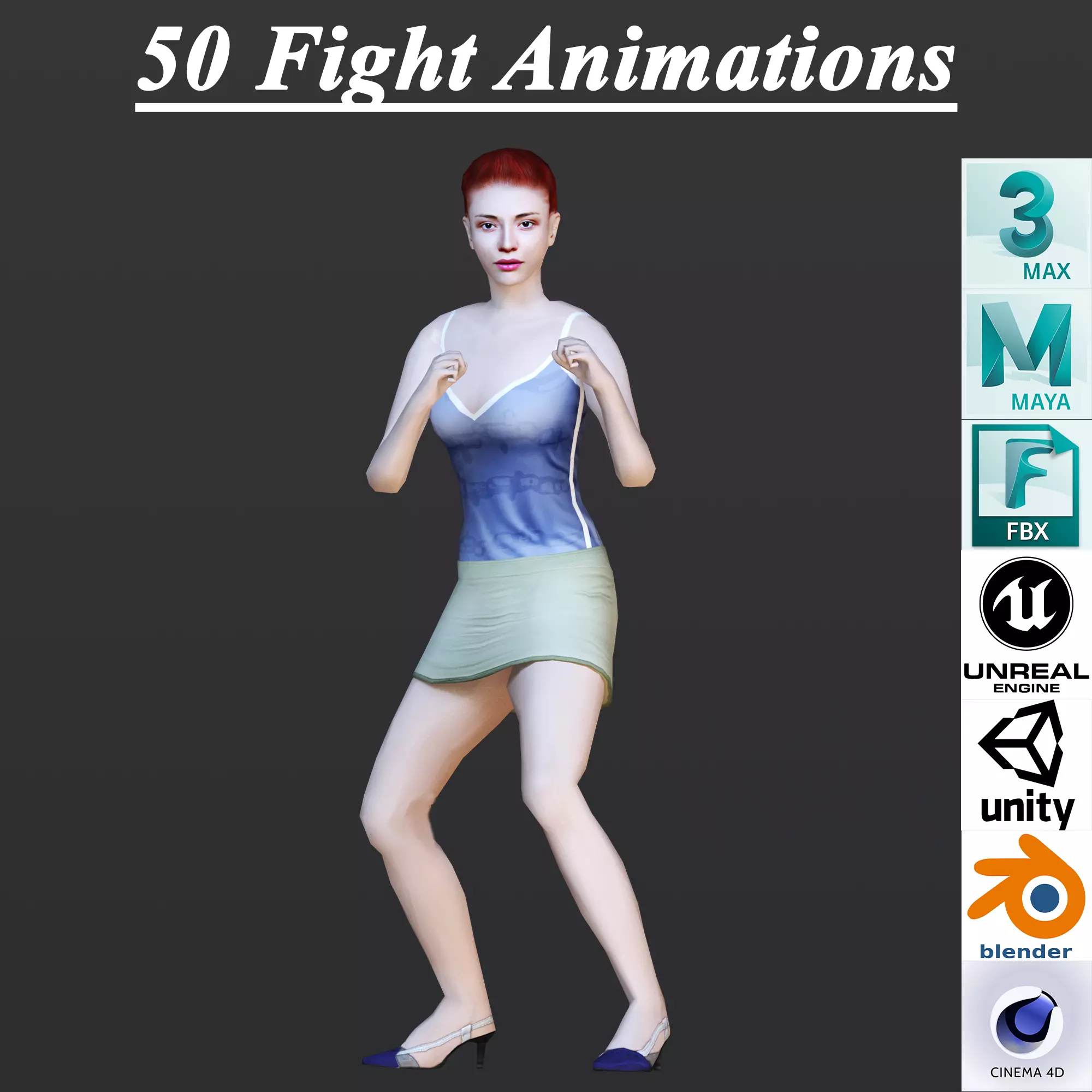 50 FIGHT ANIMATIONS Low-poly 3D model