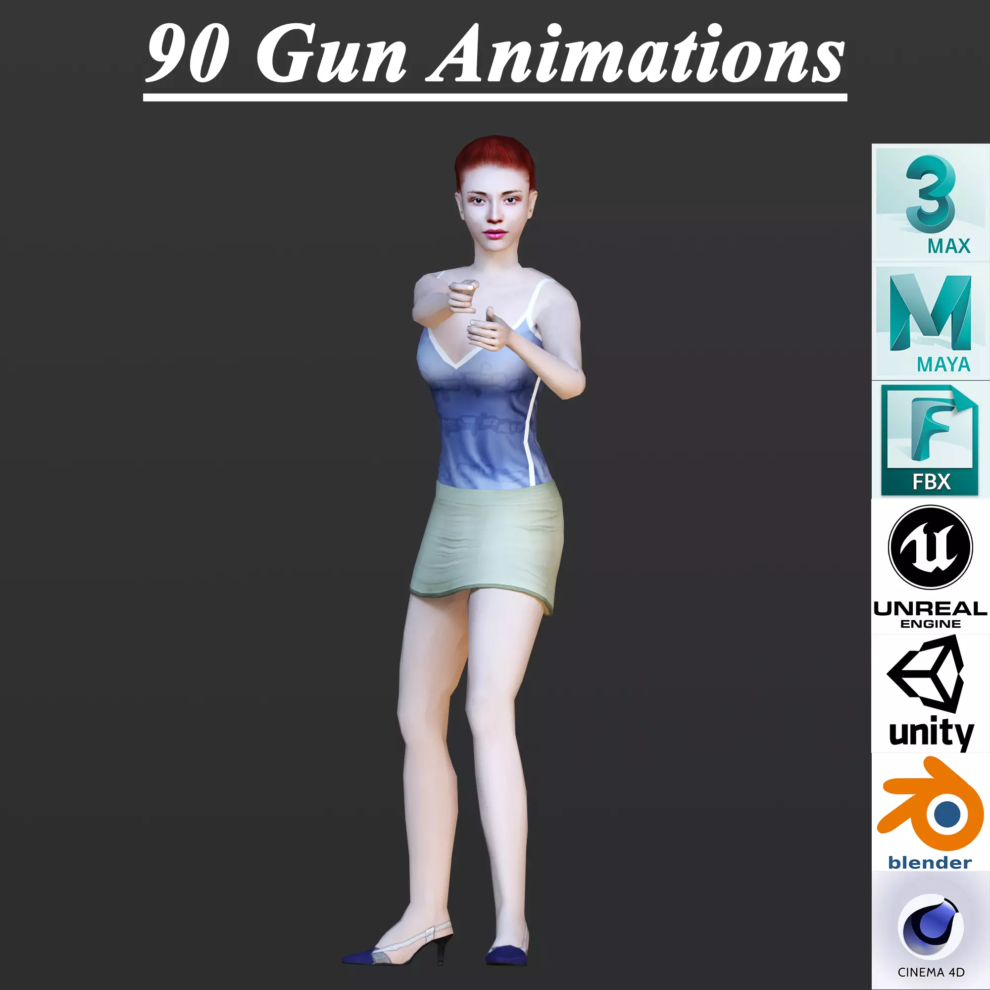 90 GUN ANIMATIONS Low-poly 3D model