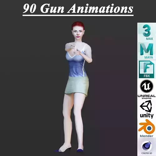 90 GUN ANIMATIONS Low-poly 3D model