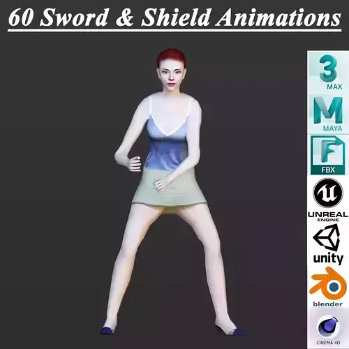 60 SWORD AND SHIELD ANIMATIONS Low-poly 3D model